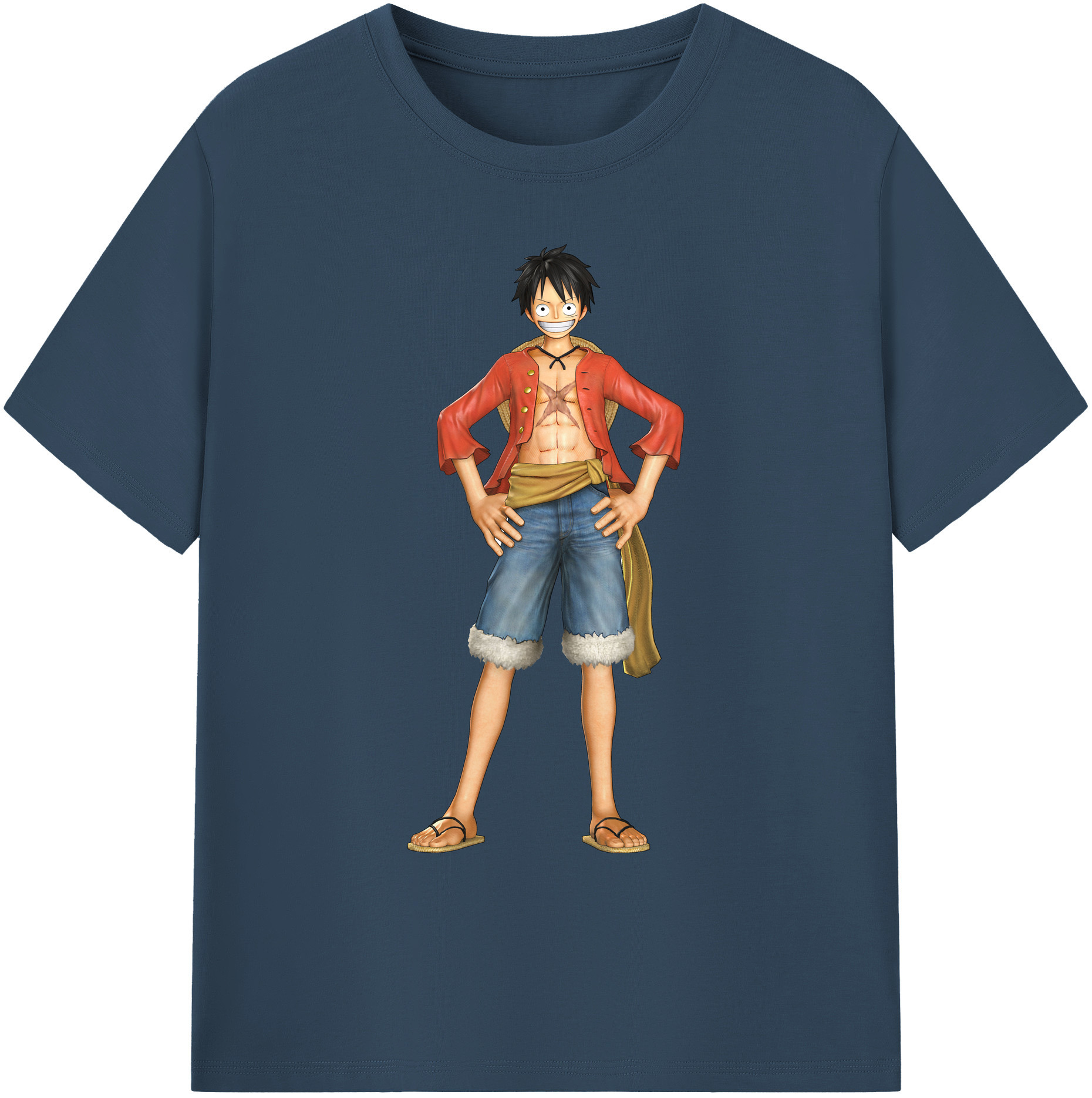 ワンピース モンキー・D・ルフィ ONE PIECE Monkey D. Luffy 綿100％ メンズ半袖Tシャツ｜肌触りやわらか＆通気性