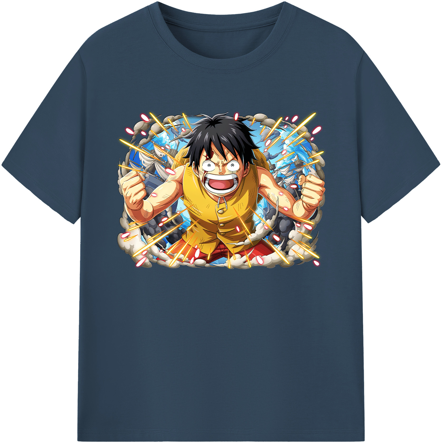 ワンピース モンキー・D・ルフィ ONE PIECE Monkey D. Luffy 綿100％ メンズ半袖Tシャツ｜肌触りやわらか＆通気性