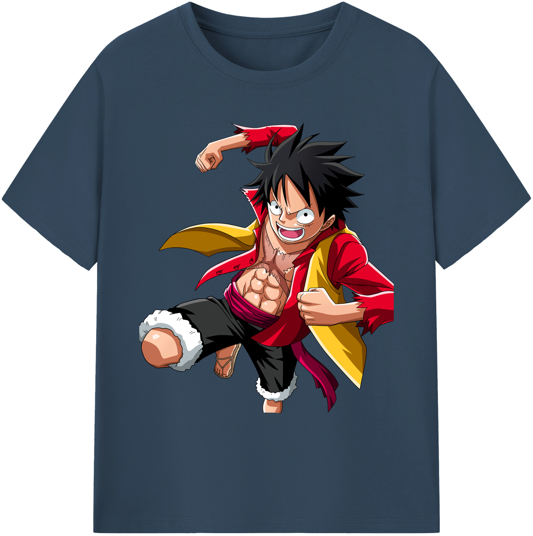 ワンピース モンキー・D・ルフィ ONE PIECE Monkey D. Luffy 綿100％ メンズ半袖Tシャツ｜肌触りやわらか＆通気性
