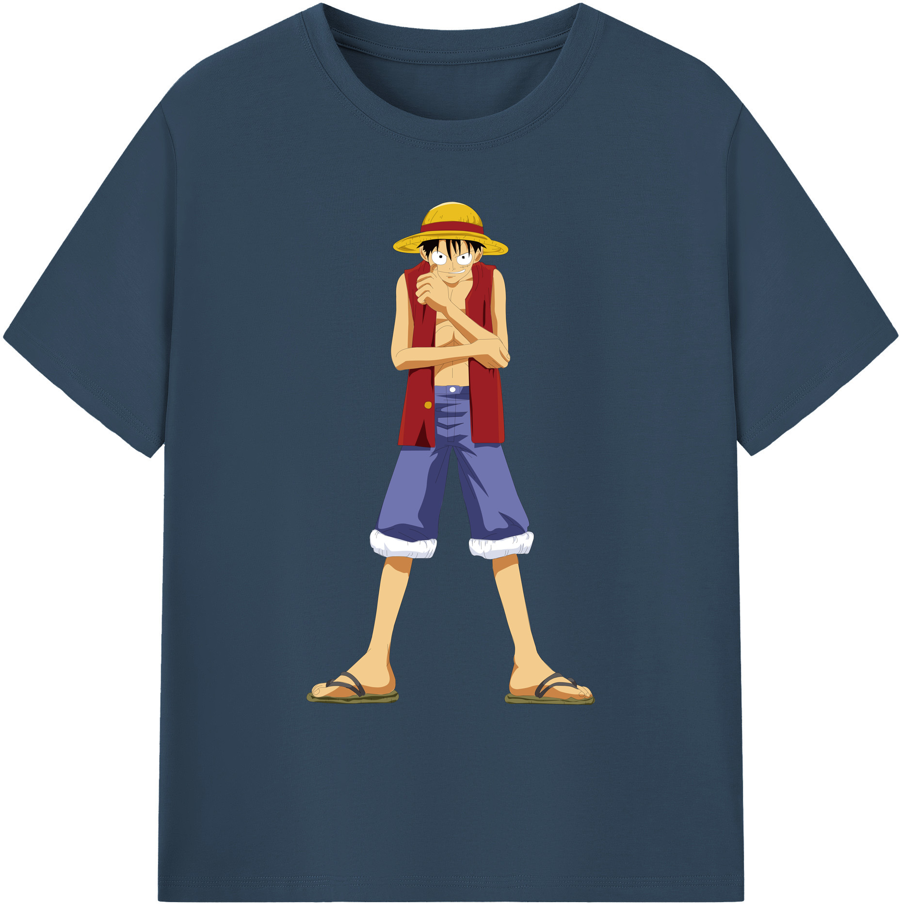 ワンピース モンキー・D・ルフィ ONE PIECE Monkey D. Luffy 綿100％ メンズ半袖Tシャツ｜肌触りやわらか＆通気性