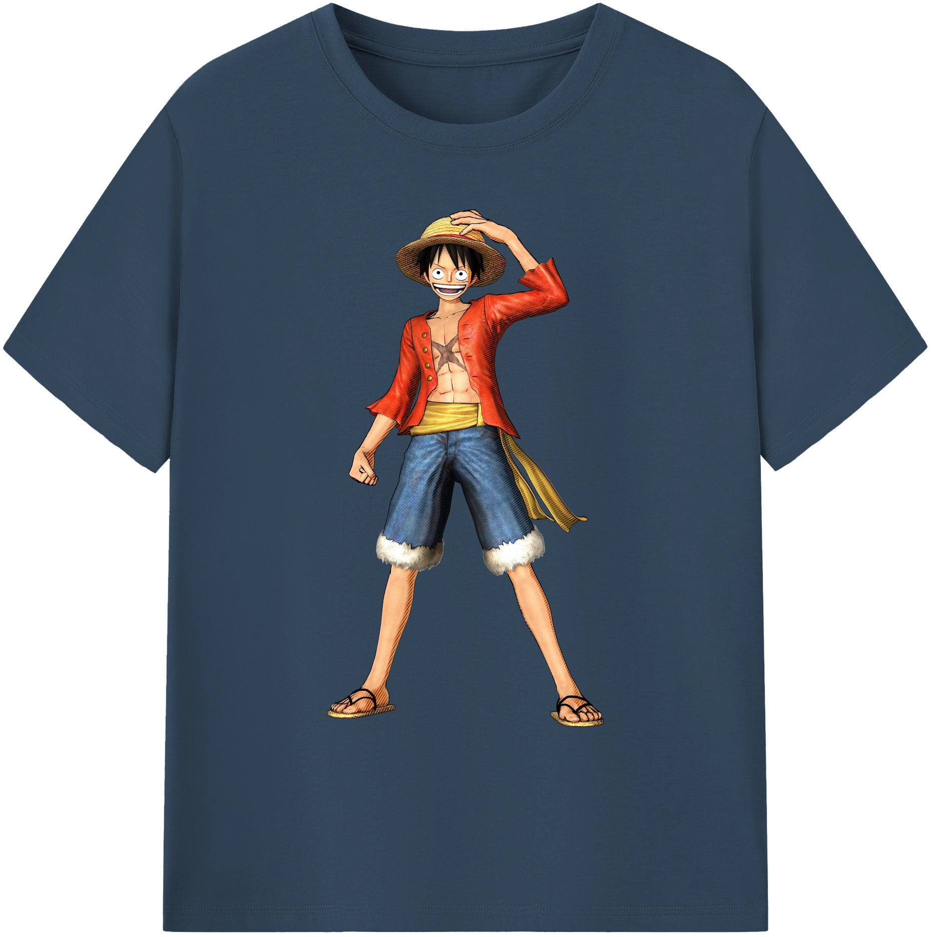 ワンピース モンキー・D・ルフィ ONE PIECE Monkey D. Luffy 綿100％ メンズ半袖Tシャツ｜肌触りやわらか＆通気性