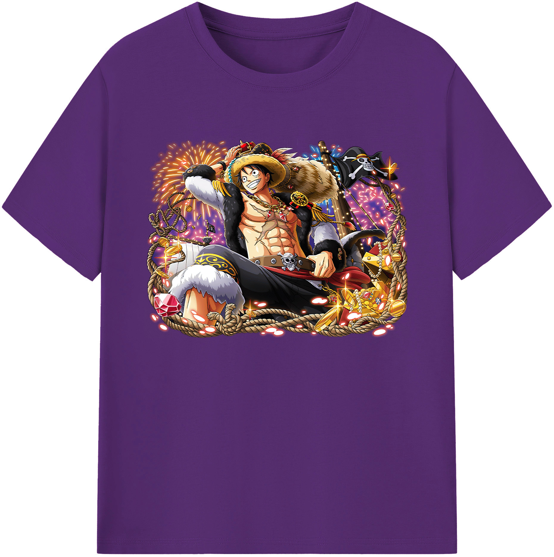 ワンピース モンキー・D・ルフィ ONE PIECE Monkey D. Luffy 綿100％ メンズ半袖Tシャツ｜肌触りやわらか＆通気性