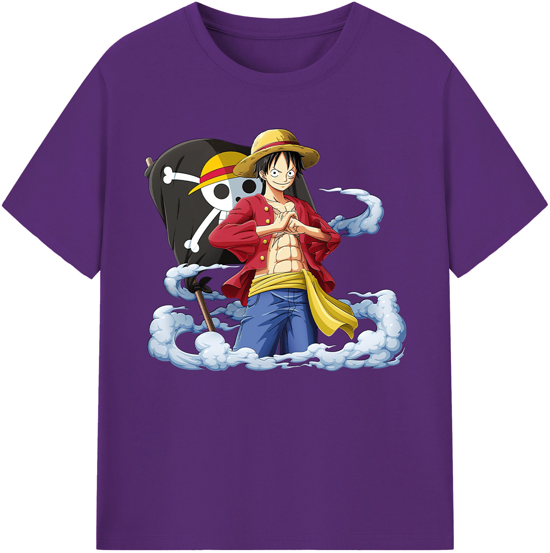 ワンピース モンキー・D・ルフィ ONE PIECE Monkey D. Luffy 綿100％ メンズ半袖Tシャツ｜肌触りやわらか＆通気性