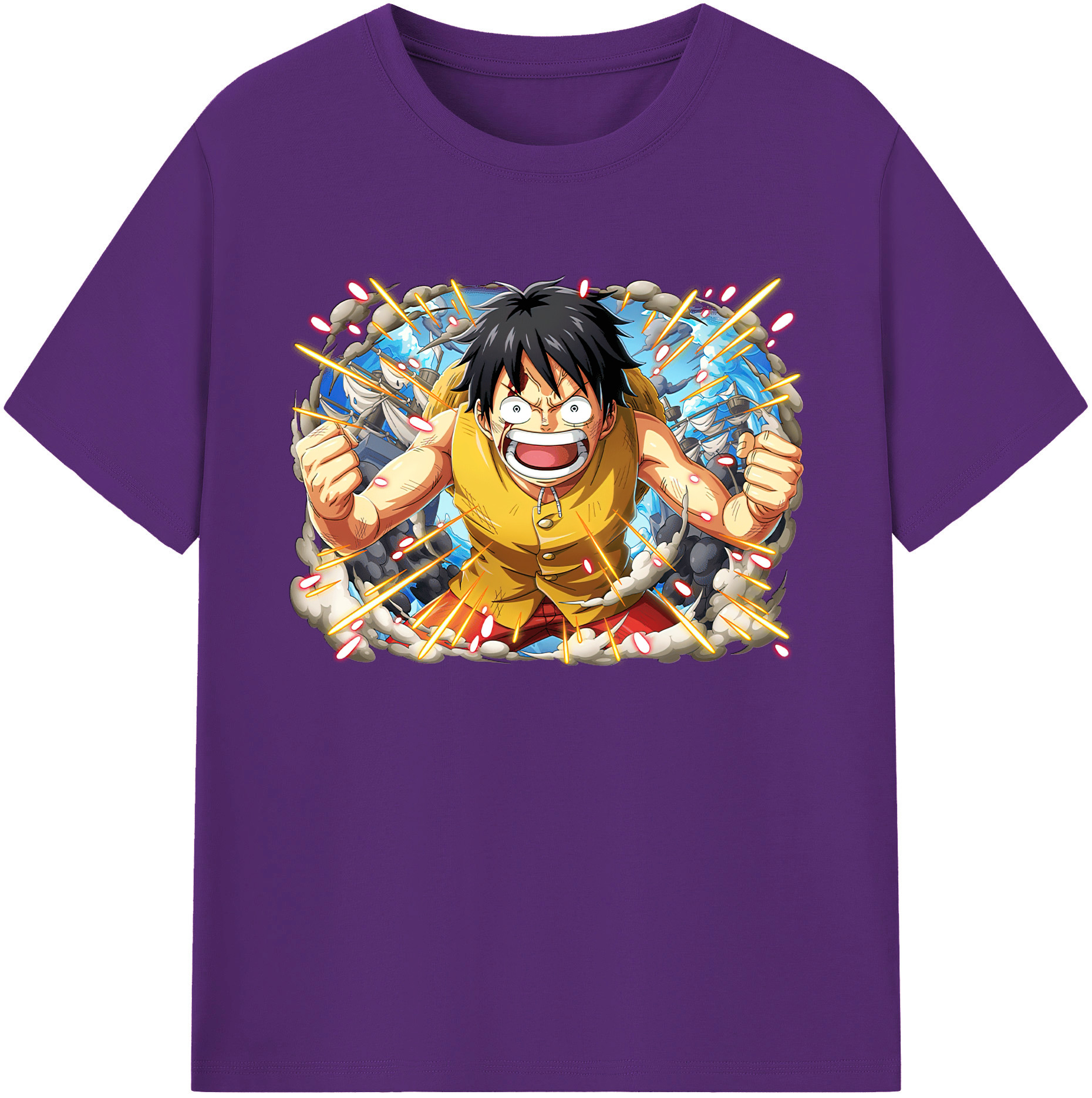 ワンピース モンキー・D・ルフィ ONE PIECE Monkey D. Luffy 綿100％ メンズ半袖Tシャツ｜肌触りやわらか＆通気性