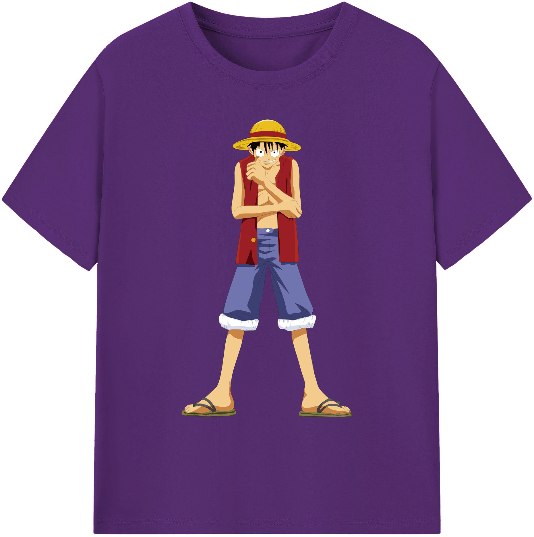 ワンピース モンキー・D・ルフィ ONE PIECE Monkey D. Luffy 綿100％ メンズ半袖Tシャツ｜肌触りやわらか＆通気性