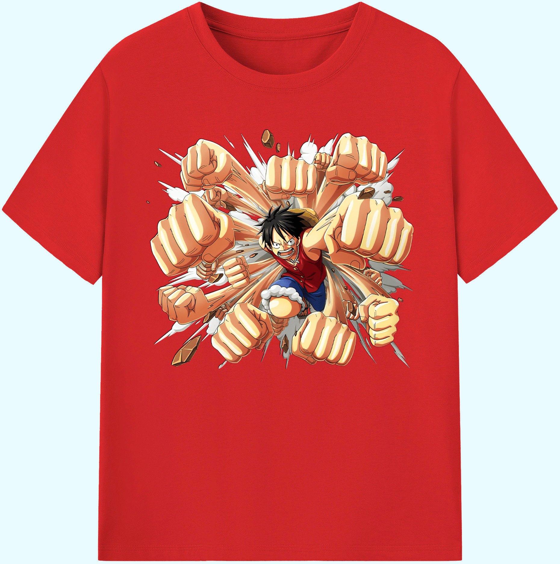 ワンピース モンキー・D・ルフィ ONE PIECE Monkey D. Luffy 綿100％ メンズ半袖Tシャツ｜肌触りやわらか＆通気性