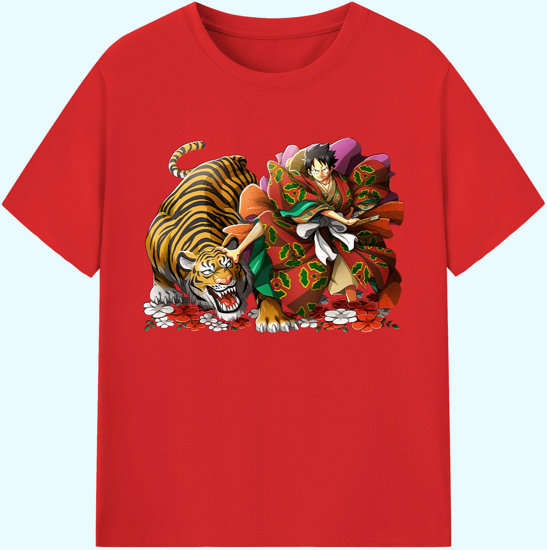 ワンピース モンキー・D・ルフィ ONE PIECE Monkey D. Luffy 綿100％ メンズ半袖Tシャツ｜肌触りやわらか＆通気性