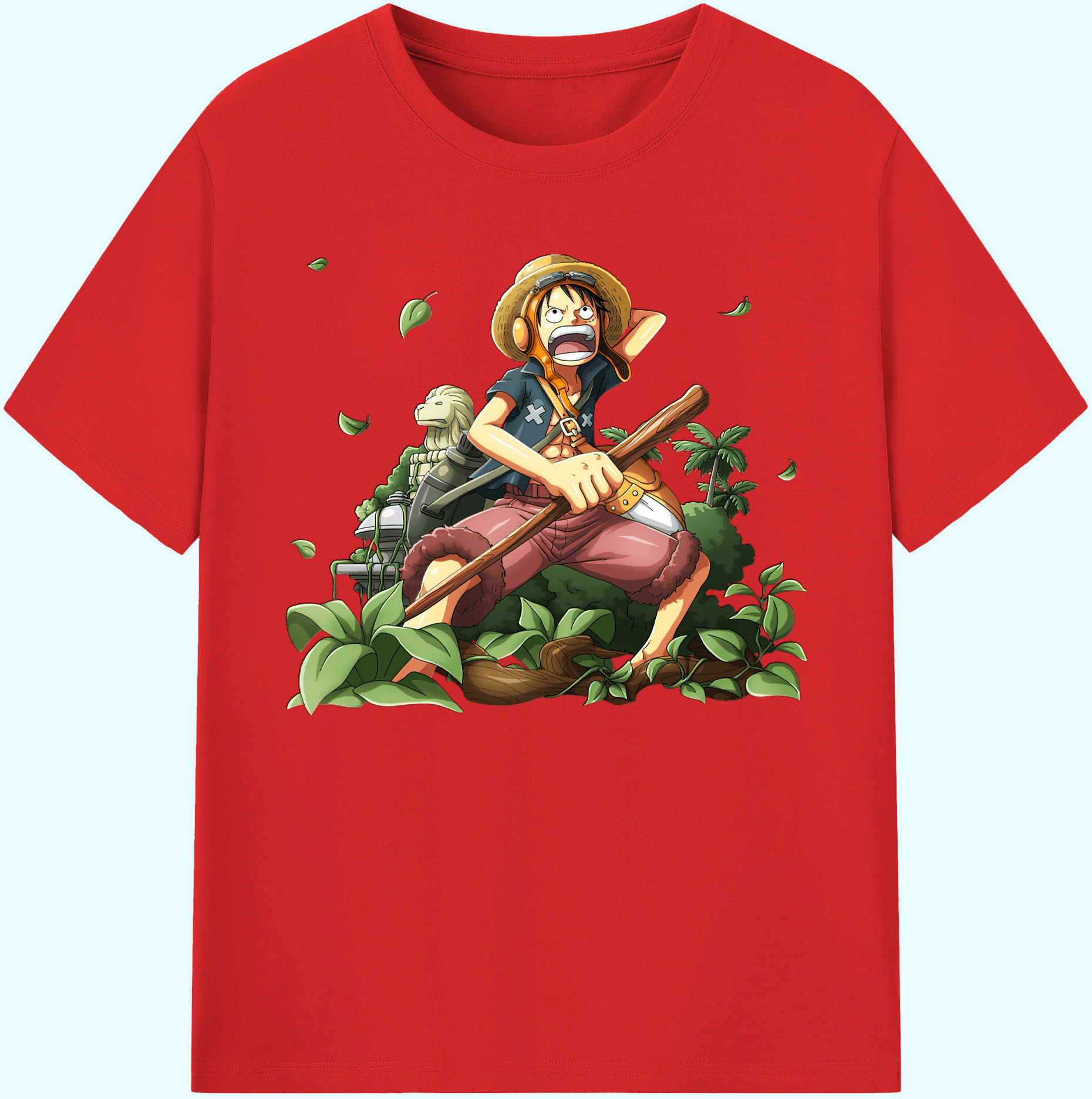 ワンピース モンキー・D・ルフィ ONE PIECE Monkey D. Luffy 綿100％ メンズ半袖Tシャツ｜肌触りやわらか＆通気性