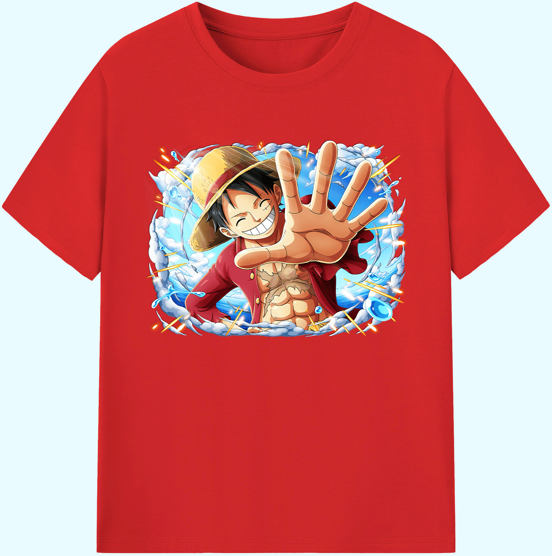 ワンピース モンキー・D・ルフィ ONE PIECE Monkey D. Luffy 綿100％ メンズ半袖Tシャツ｜肌触りやわらか＆通気性