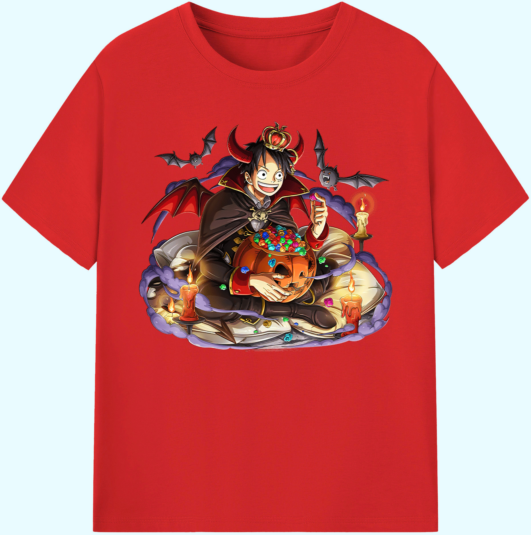 （画像用） ワンピース モンキー・D・ルフィ ONE PIECE Monkey D. Luffy 綿100％ メンズ半袖Tシャツ｜肌触りやわらか＆通気性