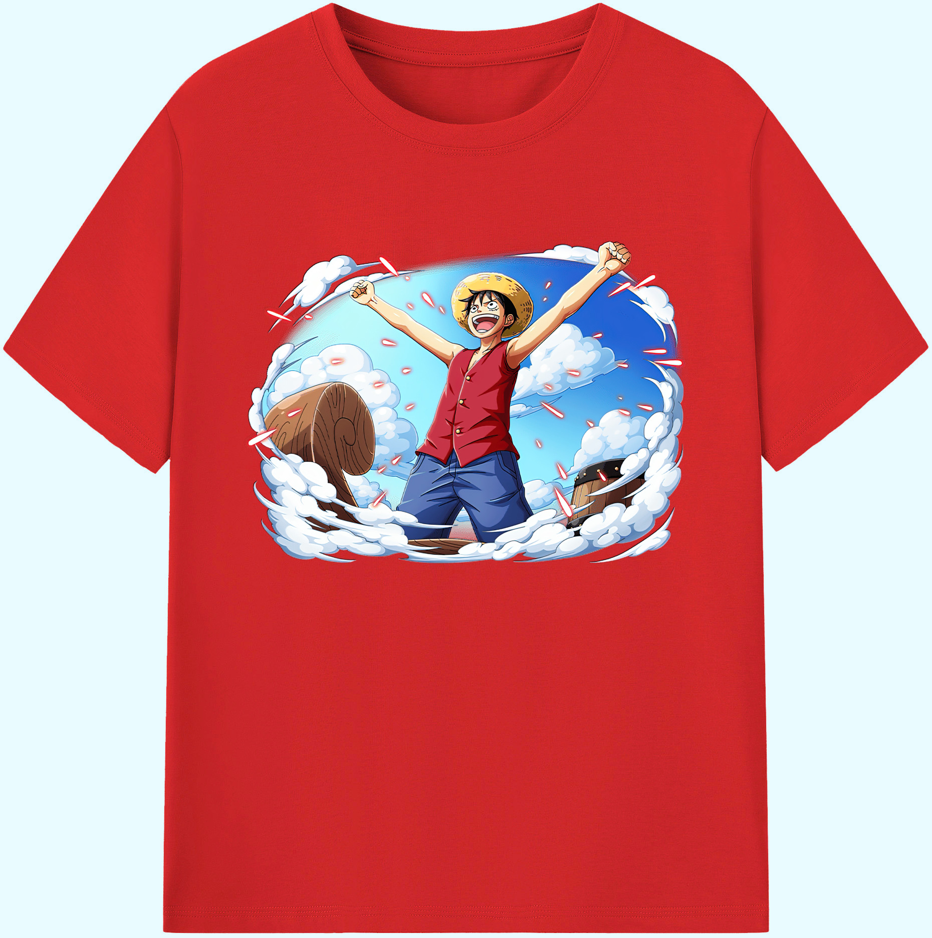 ワンピース モンキー・D・ルフィ ONE PIECE Monkey D. Luffy 綿100％ メンズ半袖Tシャツ｜肌触りやわらか＆通気性