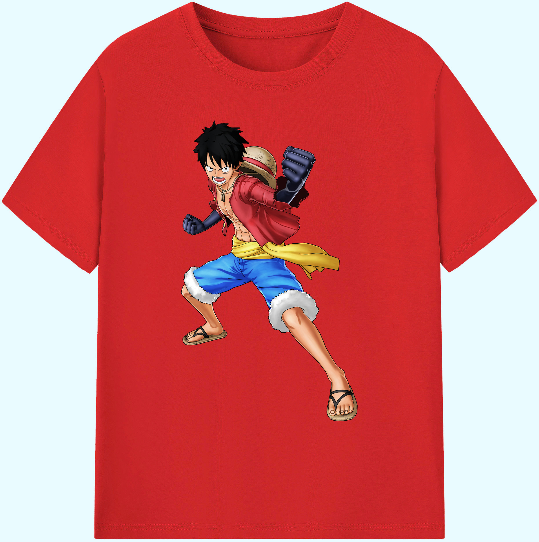 ワンピース モンキー・D・ルフィ ONE PIECE Monkey D. Luffy 綿100％ メンズ半袖Tシャツ｜肌触りやわらか＆通気性
