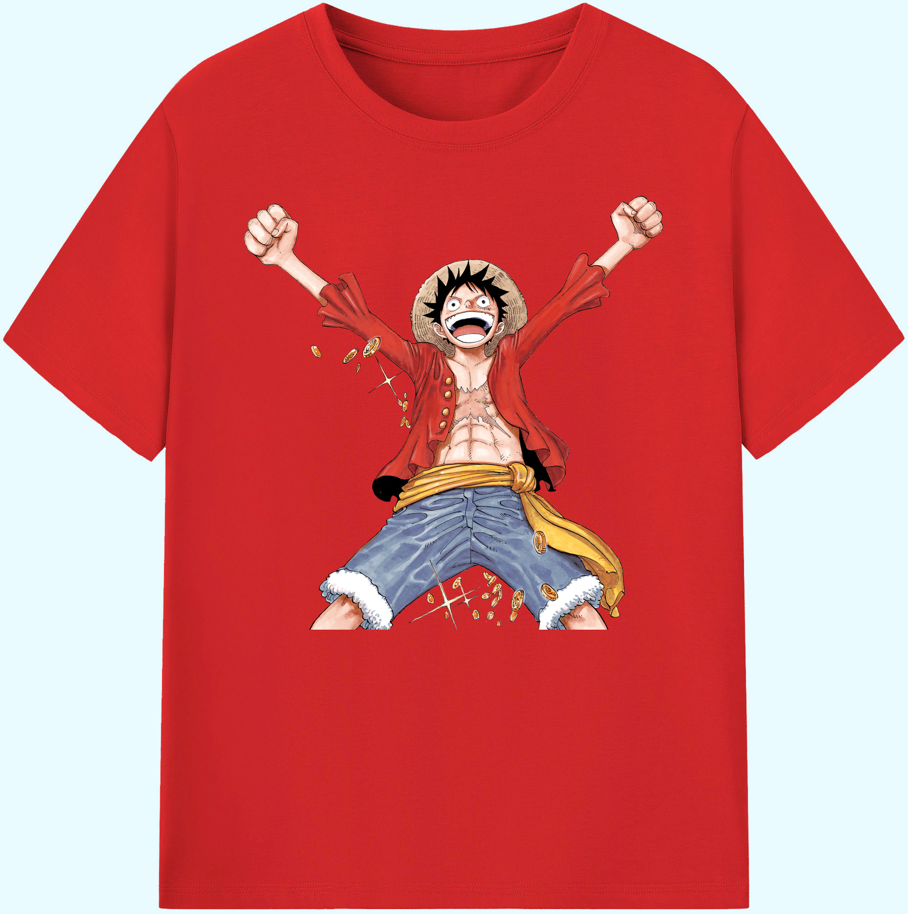 ワンピース モンキー・D・ルフィ ONE PIECE Monkey D. Luffy 綿100％ メンズ半袖Tシャツ｜肌触りやわらか＆通気性