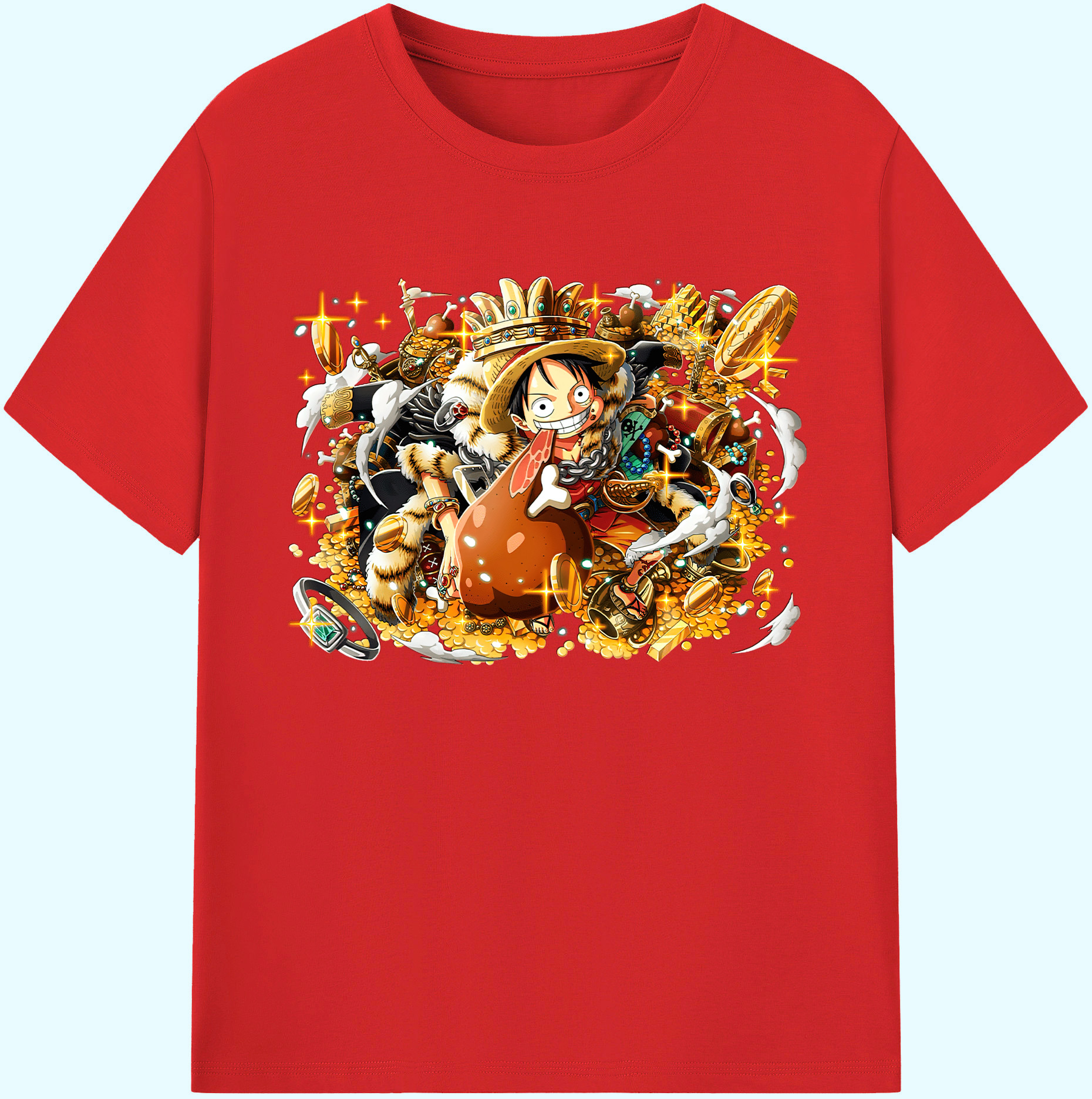 ワンピース モンキー・D・ルフィ ONE PIECE Monkey D. Luffy 綿100％ メンズ半袖Tシャツ｜肌触りやわらか＆通気性