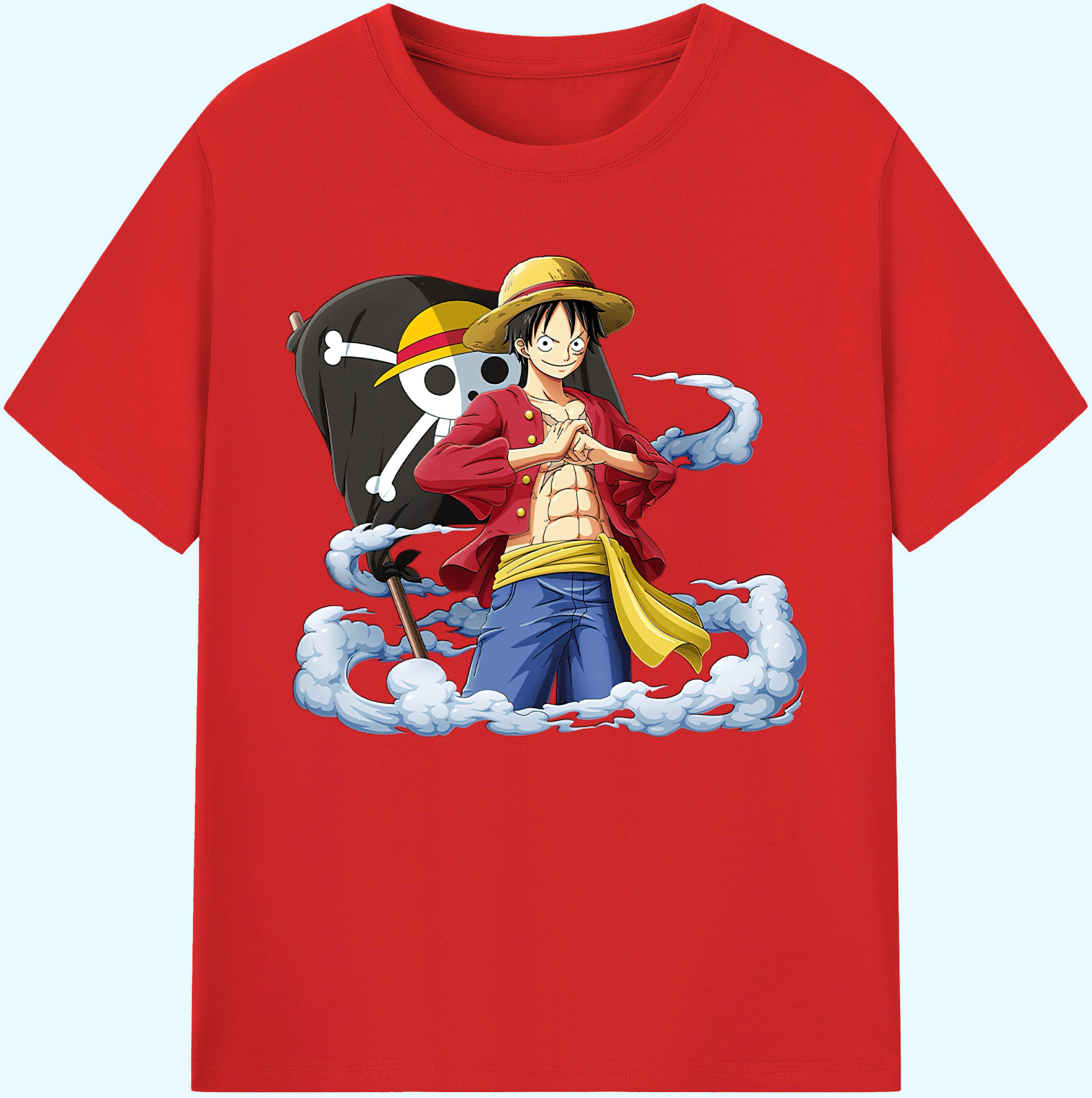 ワンピース モンキー・D・ルフィ ONE PIECE Monkey D. Luffy 綿100％ メンズ半袖Tシャツ｜肌触りやわらか＆通気性