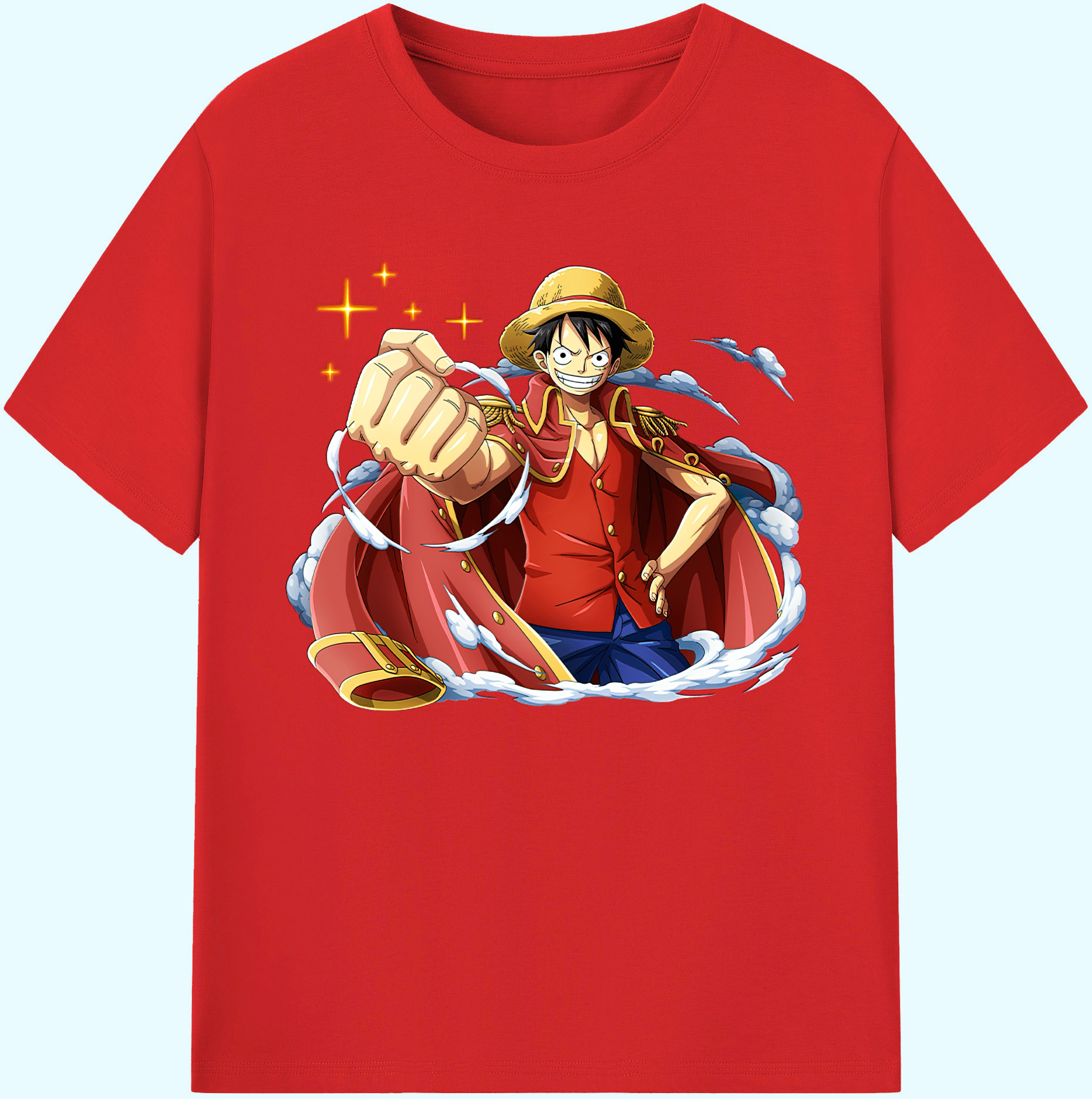 ワンピース モンキー・D・ルフィ ONE PIECE Monkey D. Luffy 綿100％ メンズ半袖Tシャツ｜肌触りやわらか＆通気性