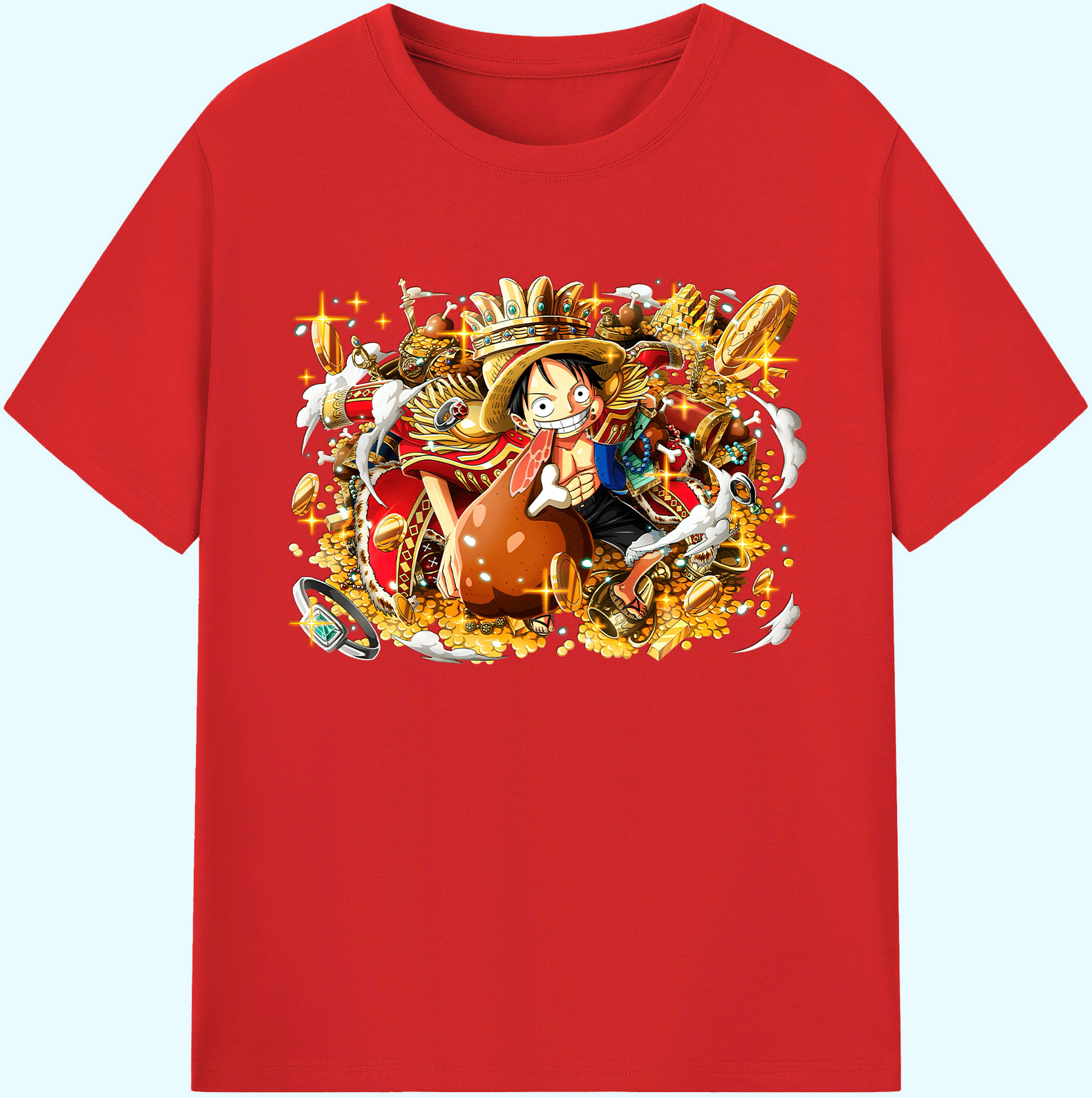 ワンピース モンキー・D・ルフィ ONE PIECE Monkey D. Luffy 綿100％ メンズ半袖Tシャツ｜肌触りやわらか＆通気性