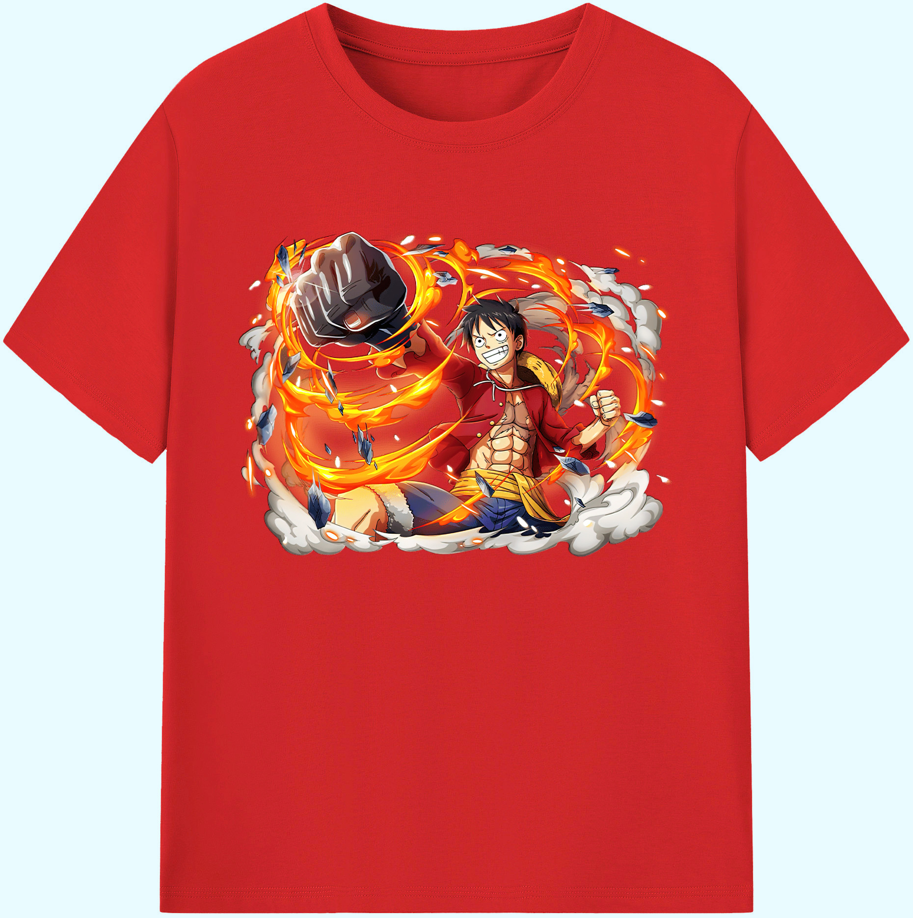 ワンピース モンキー・D・ルフィ ONE PIECE Monkey D. Luffy 綿100％ メンズ半袖Tシャツ｜肌触りやわらか＆通気性