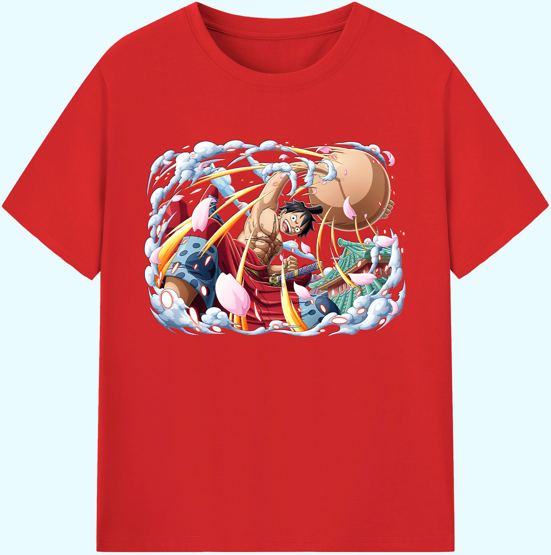 ワンピース モンキー・D・ルフィ ONE PIECE Monkey D. Luffy 綿100％ メンズ半袖Tシャツ｜肌触りやわらか＆通気性