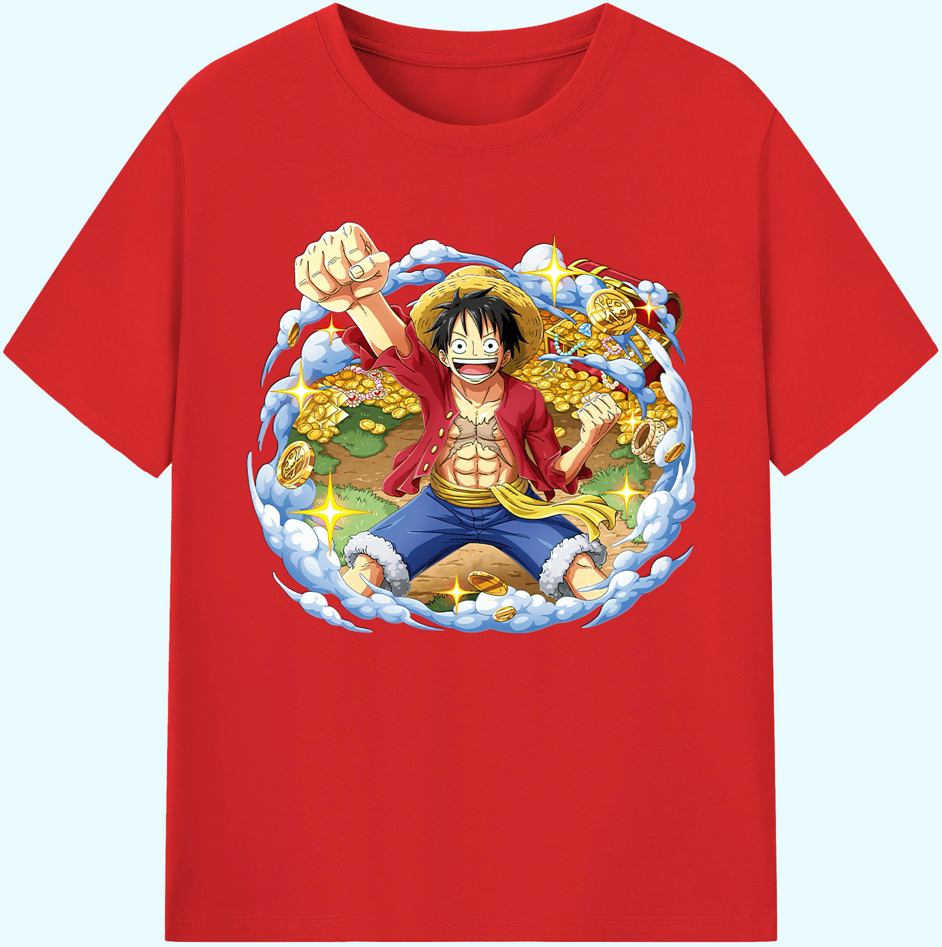 ワンピース モンキー・D・ルフィ ONE PIECE Monkey D. Luffy 綿100％ メンズ半袖Tシャツ｜肌触りやわらか＆通気性