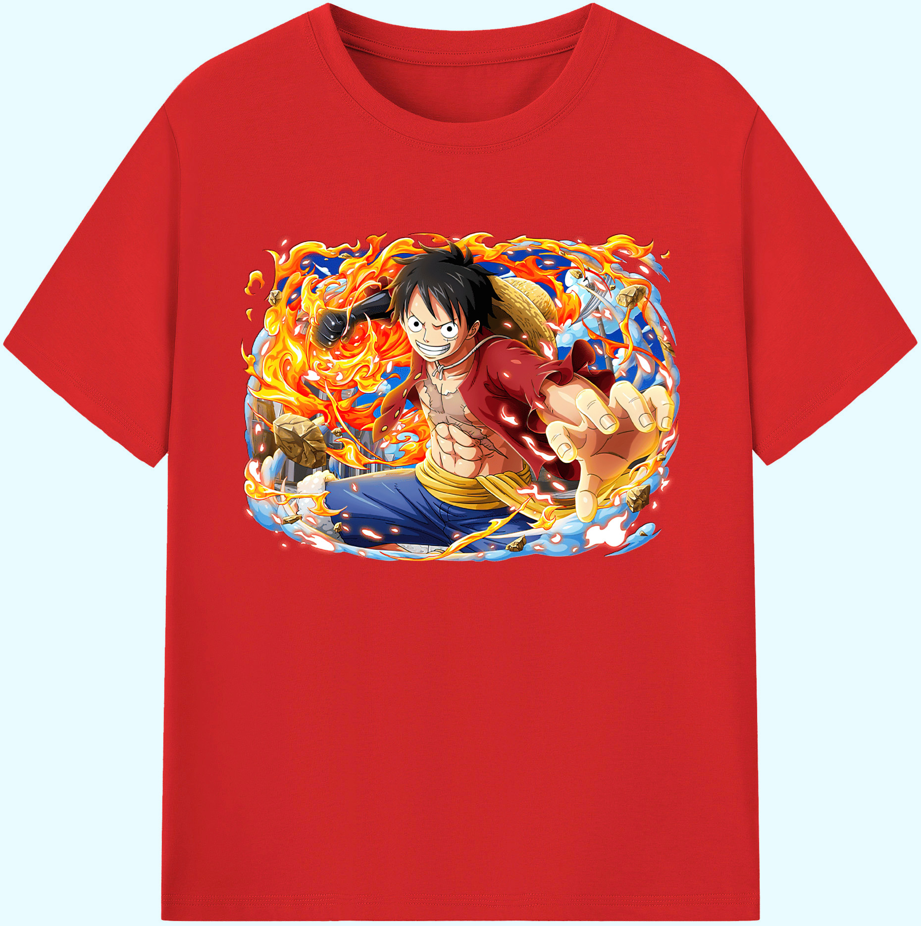 ワンピース モンキー・D・ルフィ ONE PIECE Monkey D. Luffy 綿100％ メンズ半袖Tシャツ｜肌触りやわらか＆通気性