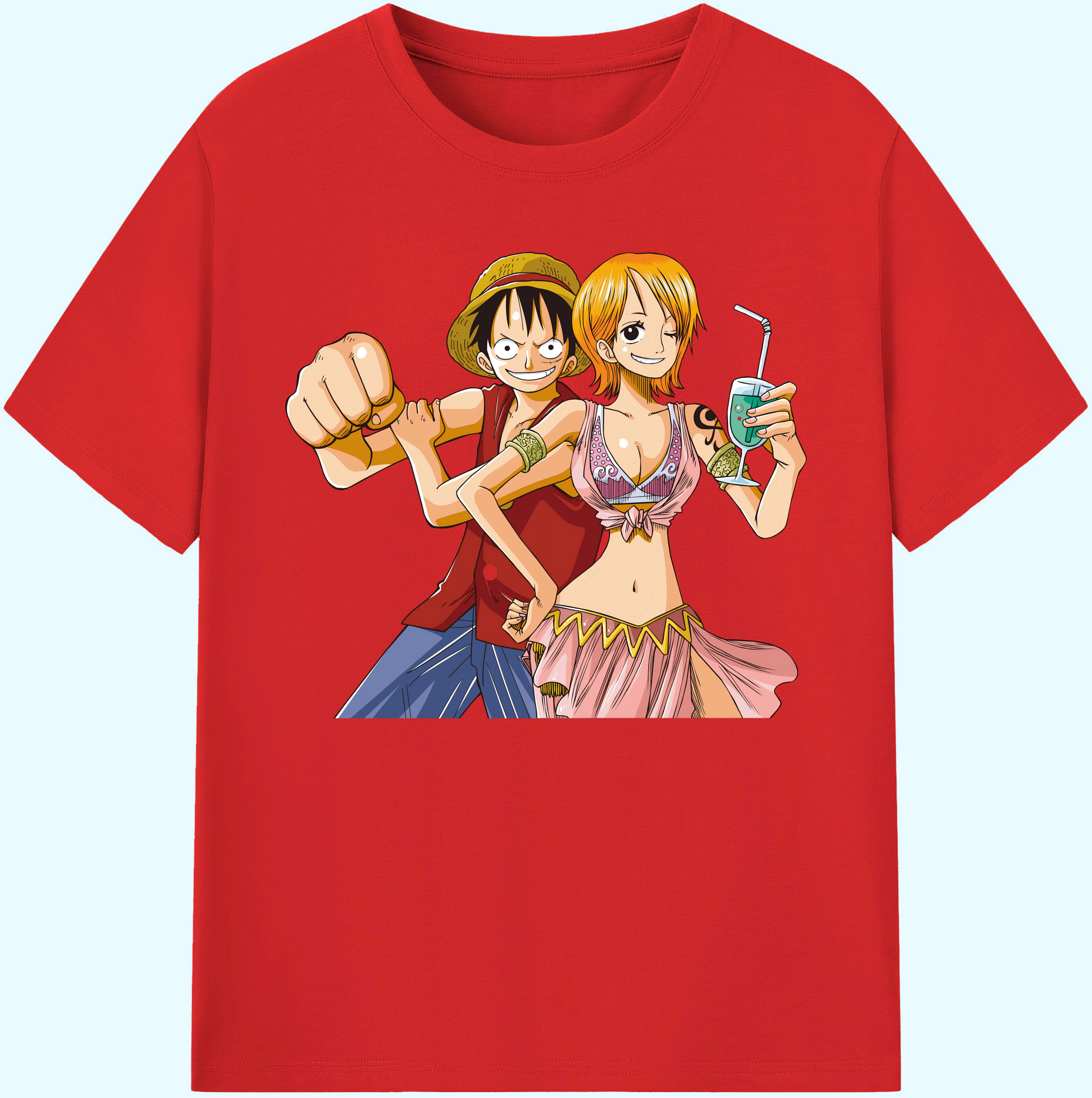 ワンピース モンキー・D・ルフィ ONE PIECE Monkey D. Luffy 綿100％ メンズ半袖Tシャツ｜肌触りやわらか＆通気性