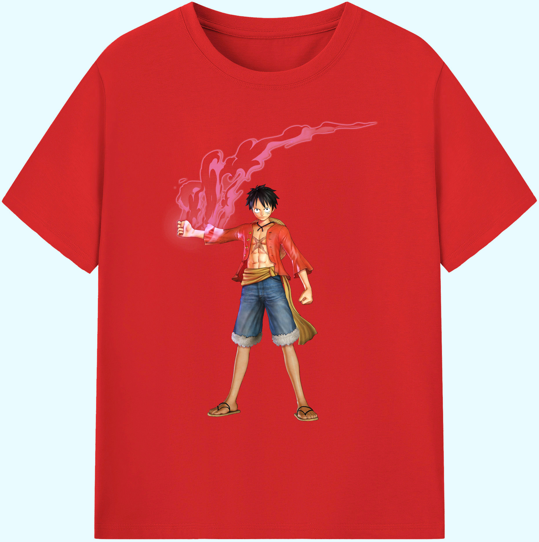 ワンピース モンキー・D・ルフィ ONE PIECE Monkey D. Luffy 綿100％ メンズ半袖Tシャツ｜肌触りやわらか＆通気性