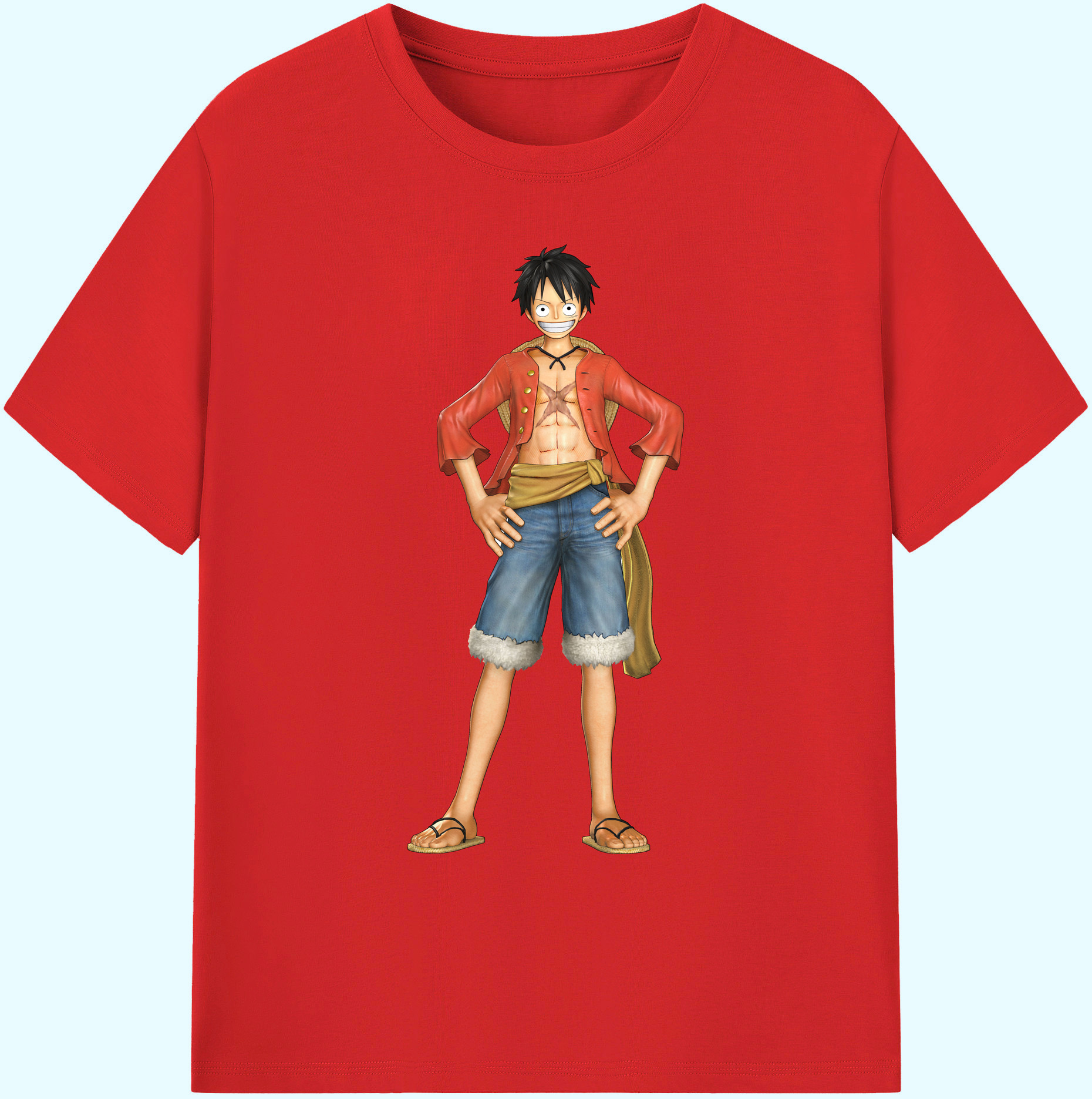 ワンピース モンキー・D・ルフィ ONE PIECE Monkey D. Luffy 綿100％ メンズ半袖Tシャツ｜肌触りやわらか＆通気性