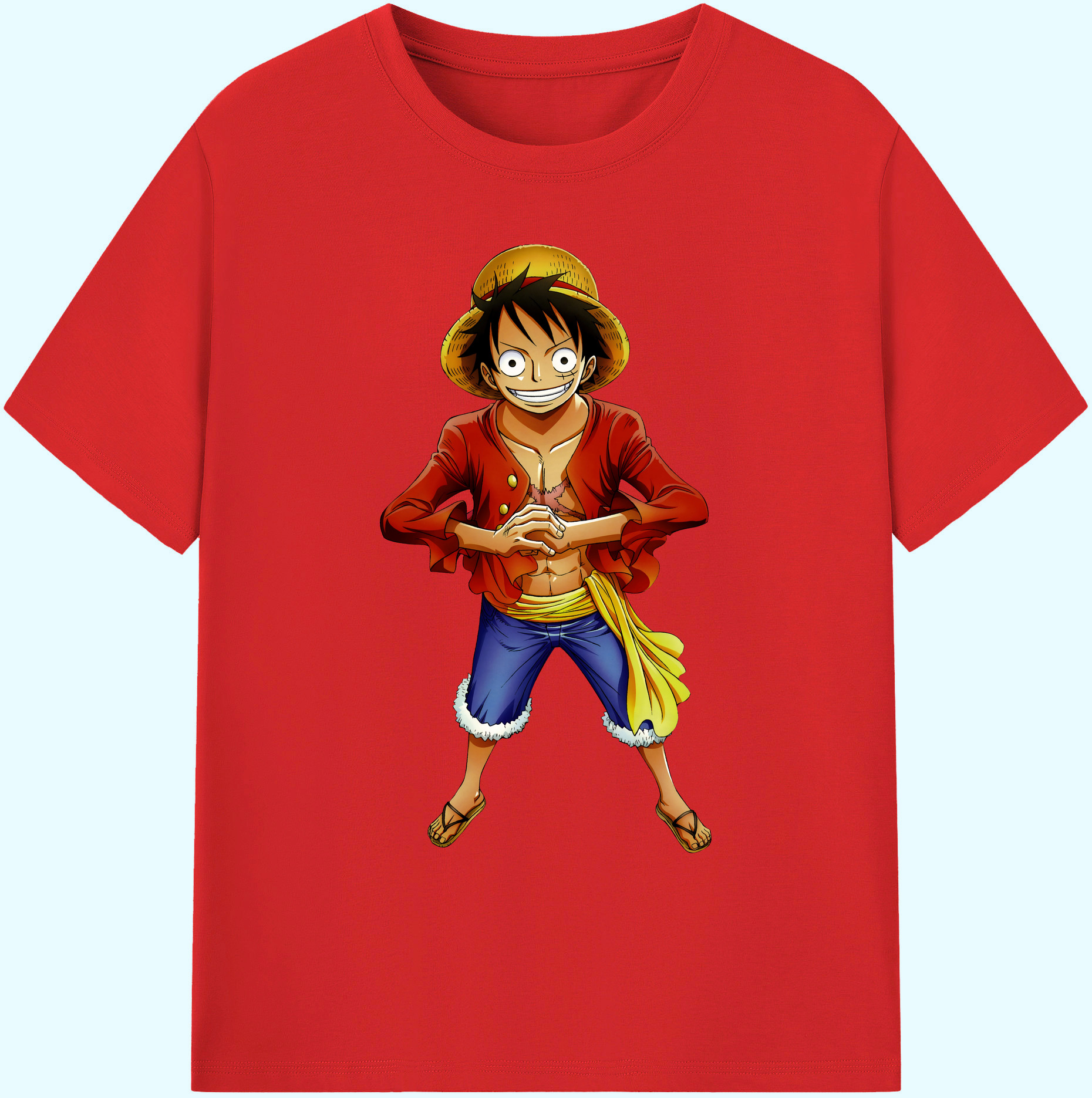 ワンピース モンキー・D・ルフィ ONE PIECE Monkey D. Luffy 綿100％ メンズ半袖Tシャツ｜肌触りやわらか＆通気性