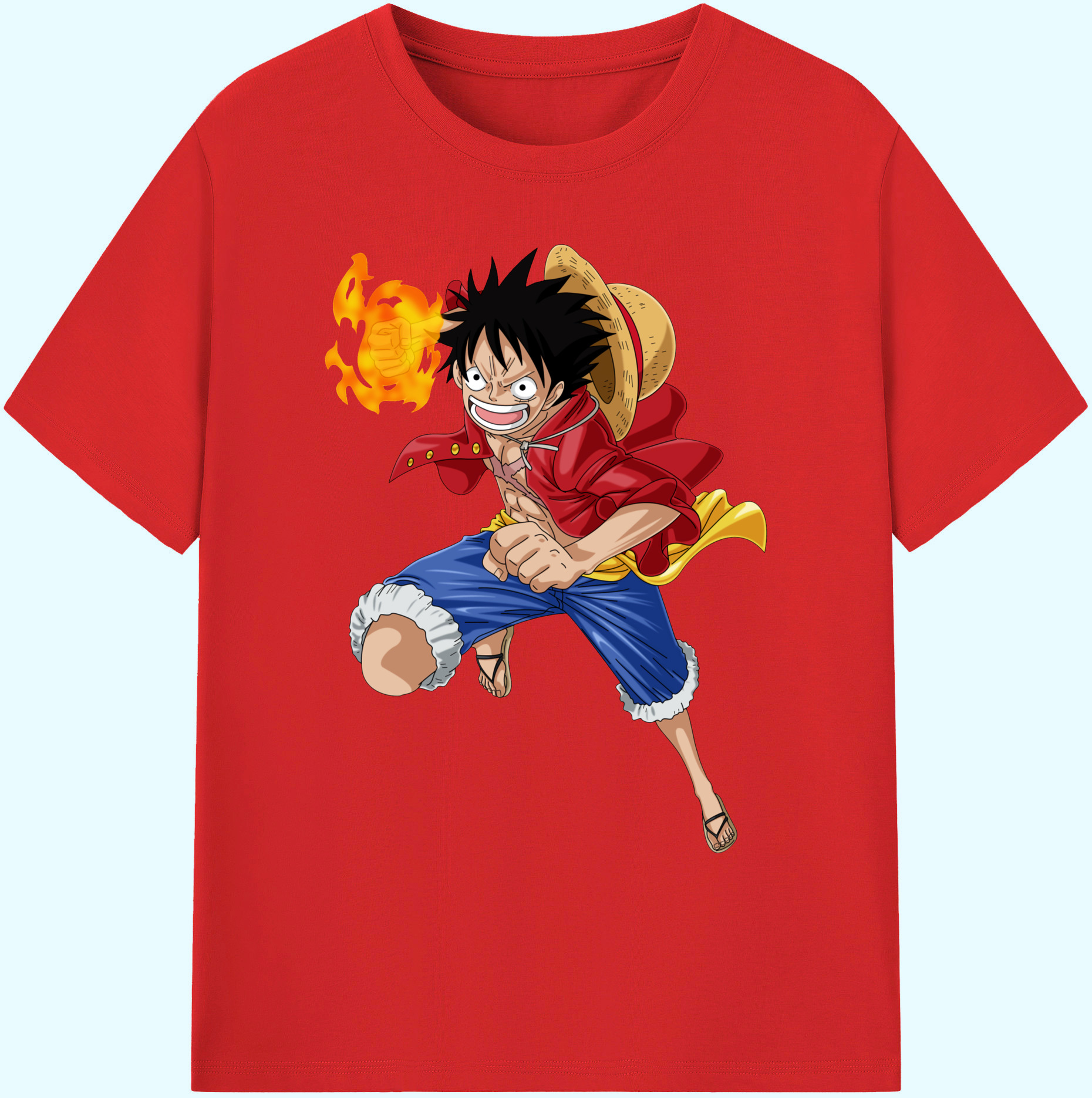 ワンピース モンキー・D・ルフィ ONE PIECE Monkey D. Luffy 綿100％ メンズ半袖Tシャツ｜肌触りやわらか＆通気性