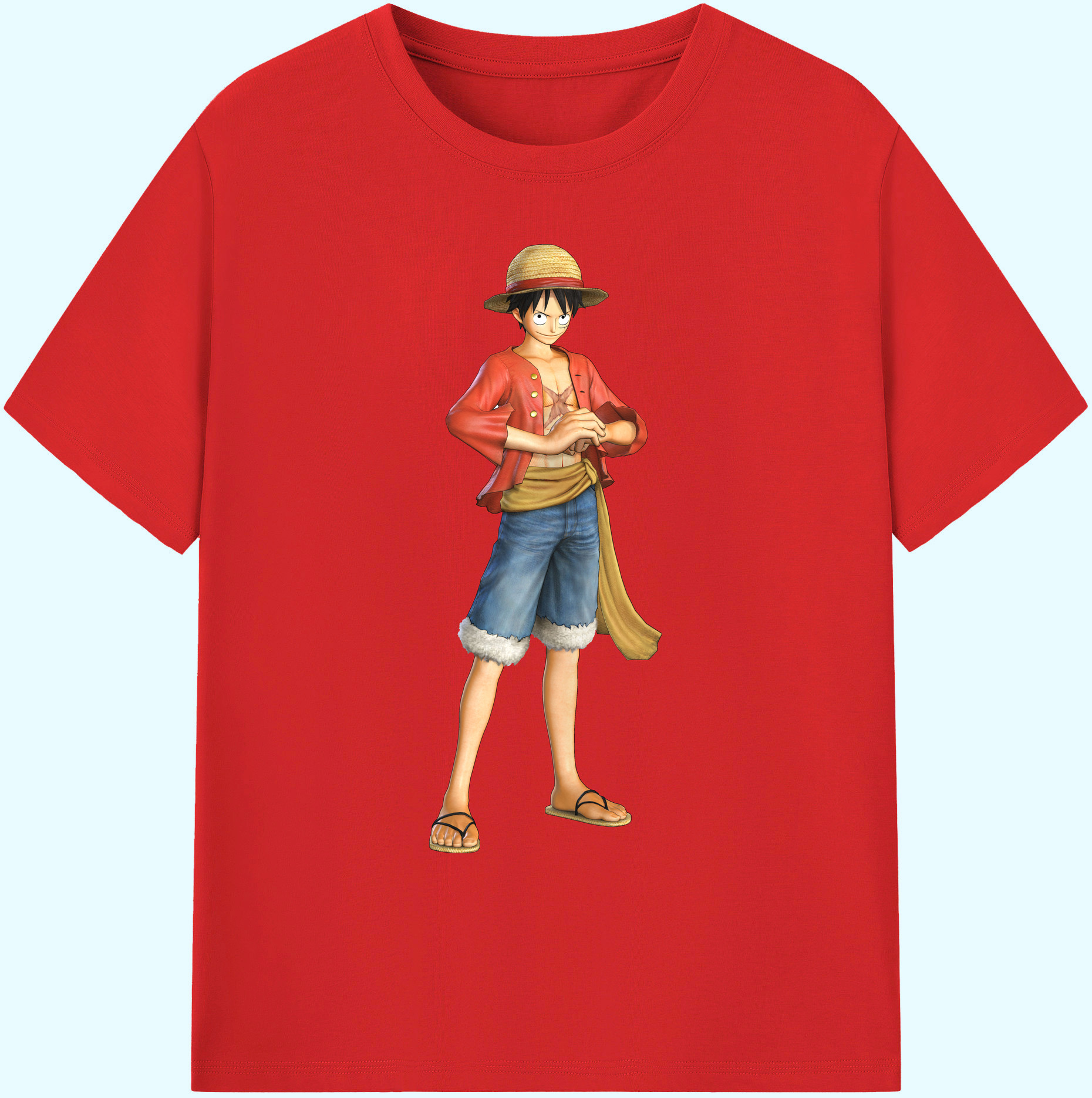ワンピース モンキー・D・ルフィ ONE PIECE Monkey D. Luffy 綿100％ メンズ半袖Tシャツ｜肌触りやわらか＆通気性