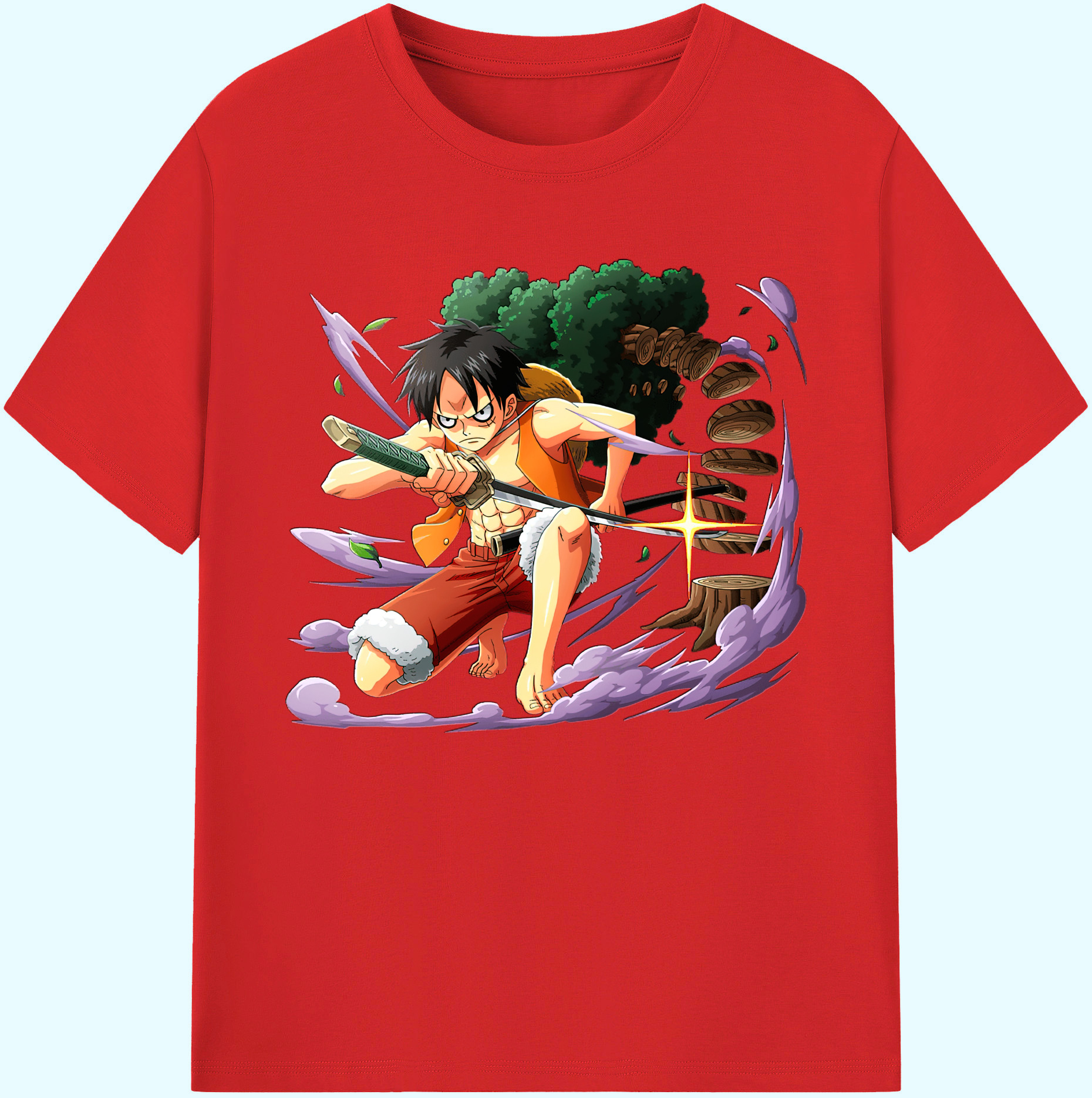 ワンピース モンキー・D・ルフィ ONE PIECE Monkey D. Luffy 綿100％ メンズ半袖Tシャツ｜肌触りやわらか＆通気性