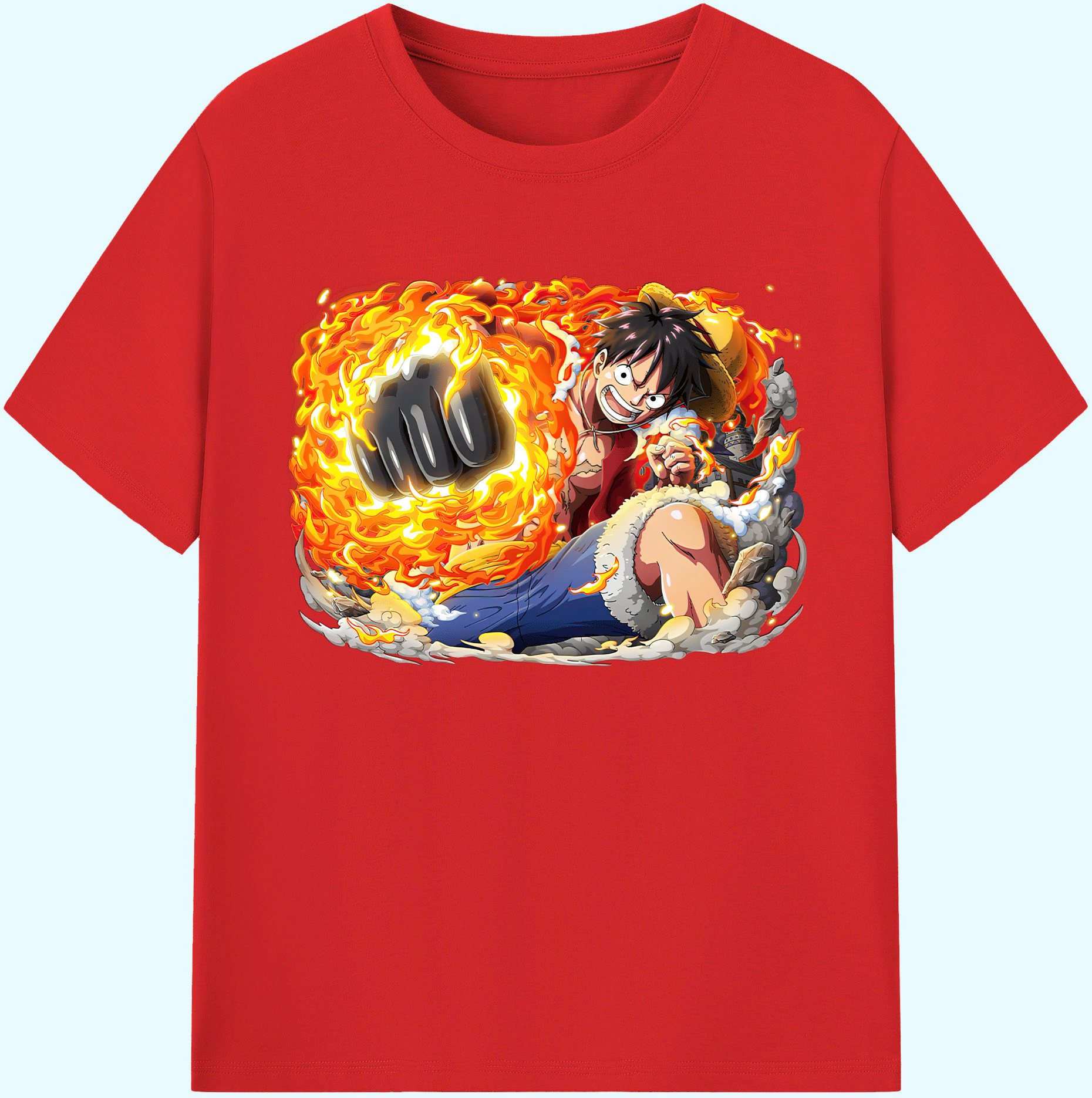 ワンピース モンキー・D・ルフィ ONE PIECE Monkey D. Luffy 綿100％ メンズ半袖Tシャツ｜肌触りやわらか＆通気性