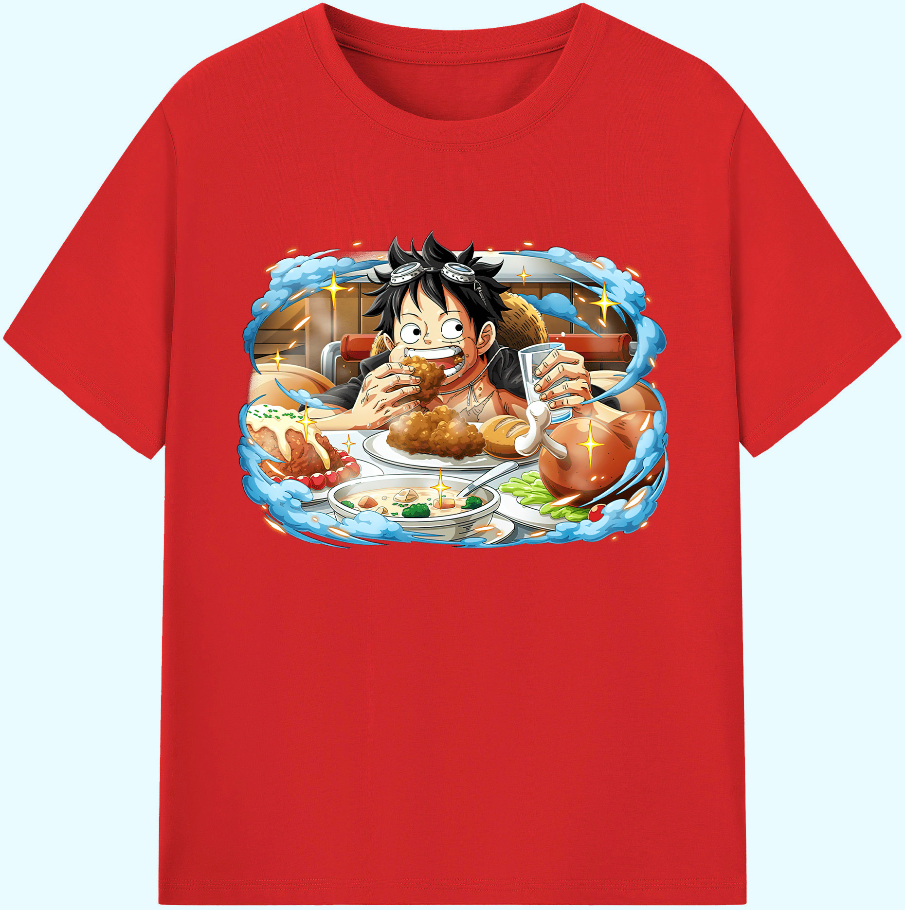 ワンピース モンキー・D・ルフィ ONE PIECE Monkey D. Luffy 綿100％ メンズ半袖Tシャツ｜肌触りやわらか＆通気性