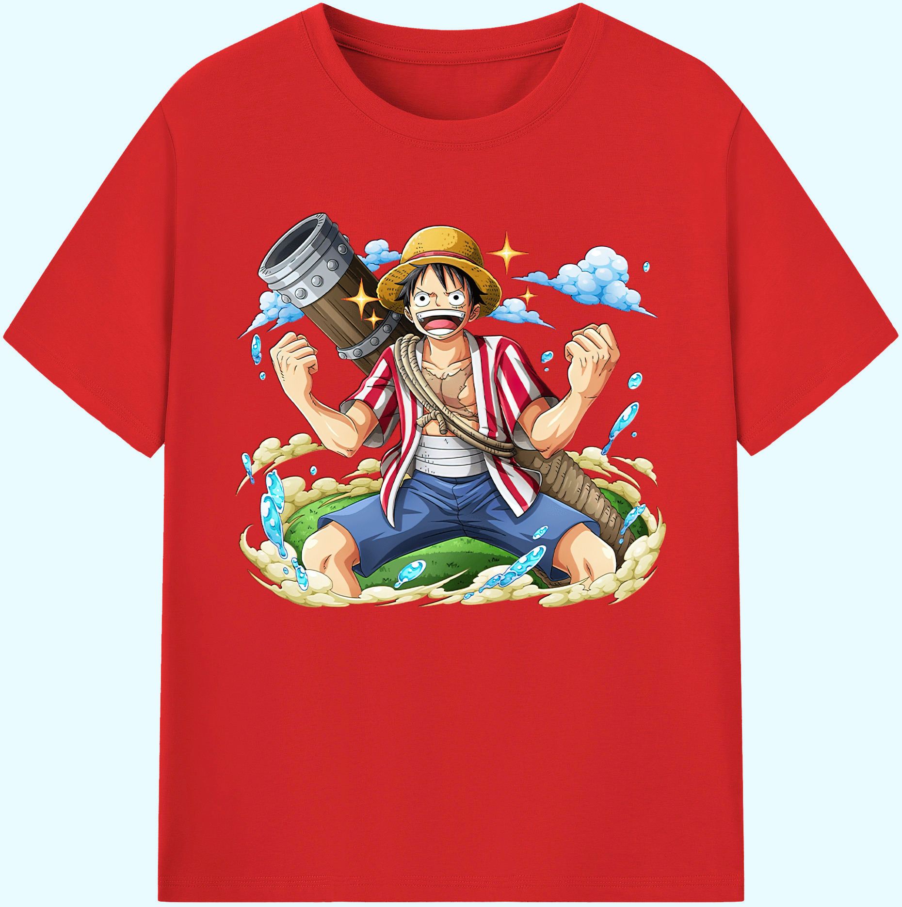 ワンピース モンキー・D・ルフィ ONE PIECE Monkey D. Luffy 綿100％ メンズ半袖Tシャツ｜肌触りやわらか＆通気性