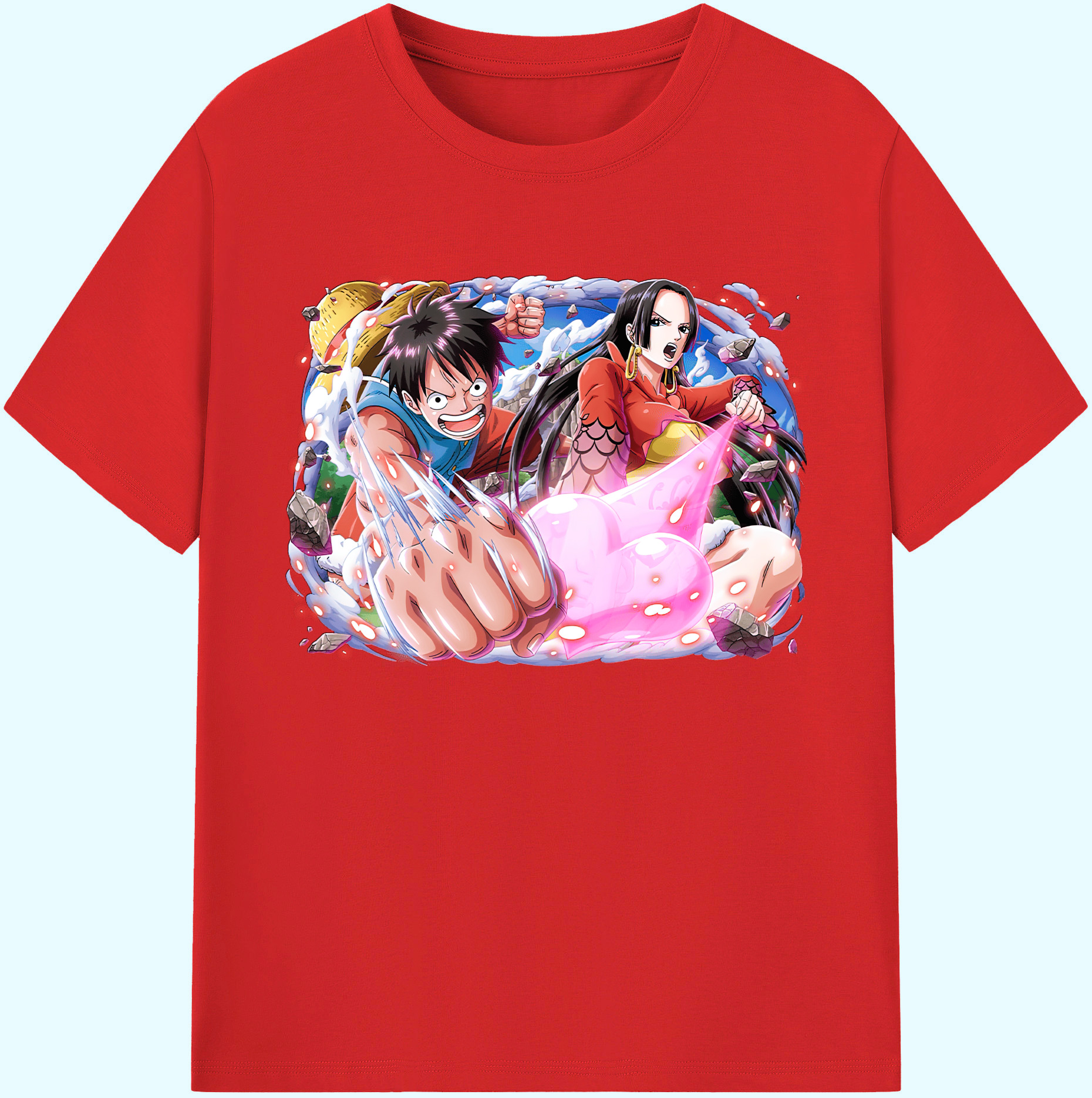 ワンピース モンキー・D・ルフィ ONE PIECE Monkey D. Luffy 綿100％ メンズ半袖Tシャツ｜肌触りやわらか＆通気性