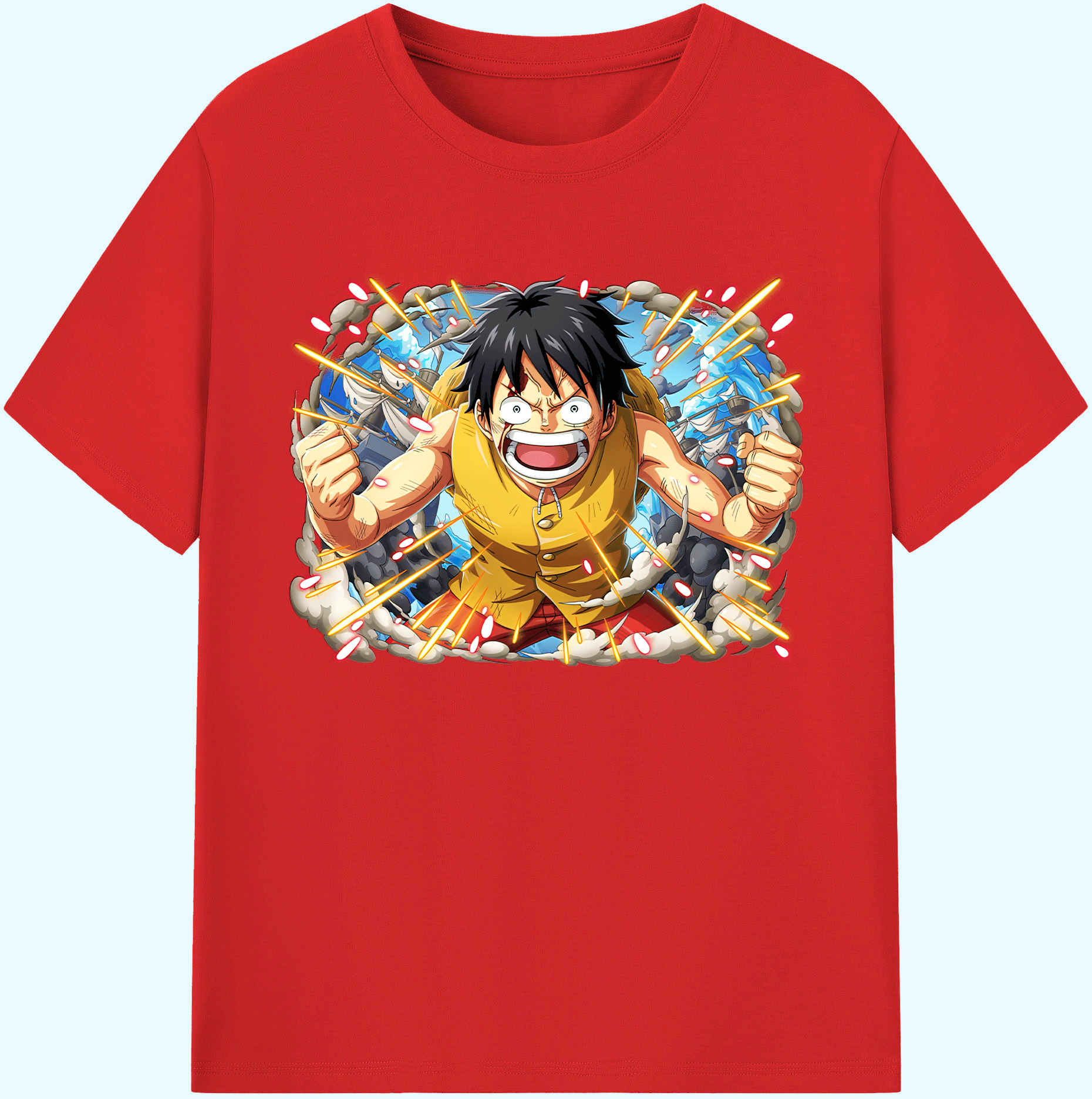 ワンピース モンキー・D・ルフィ ONE PIECE Monkey D. Luffy 綿100％ メンズ半袖Tシャツ｜肌触りやわらか＆通気性