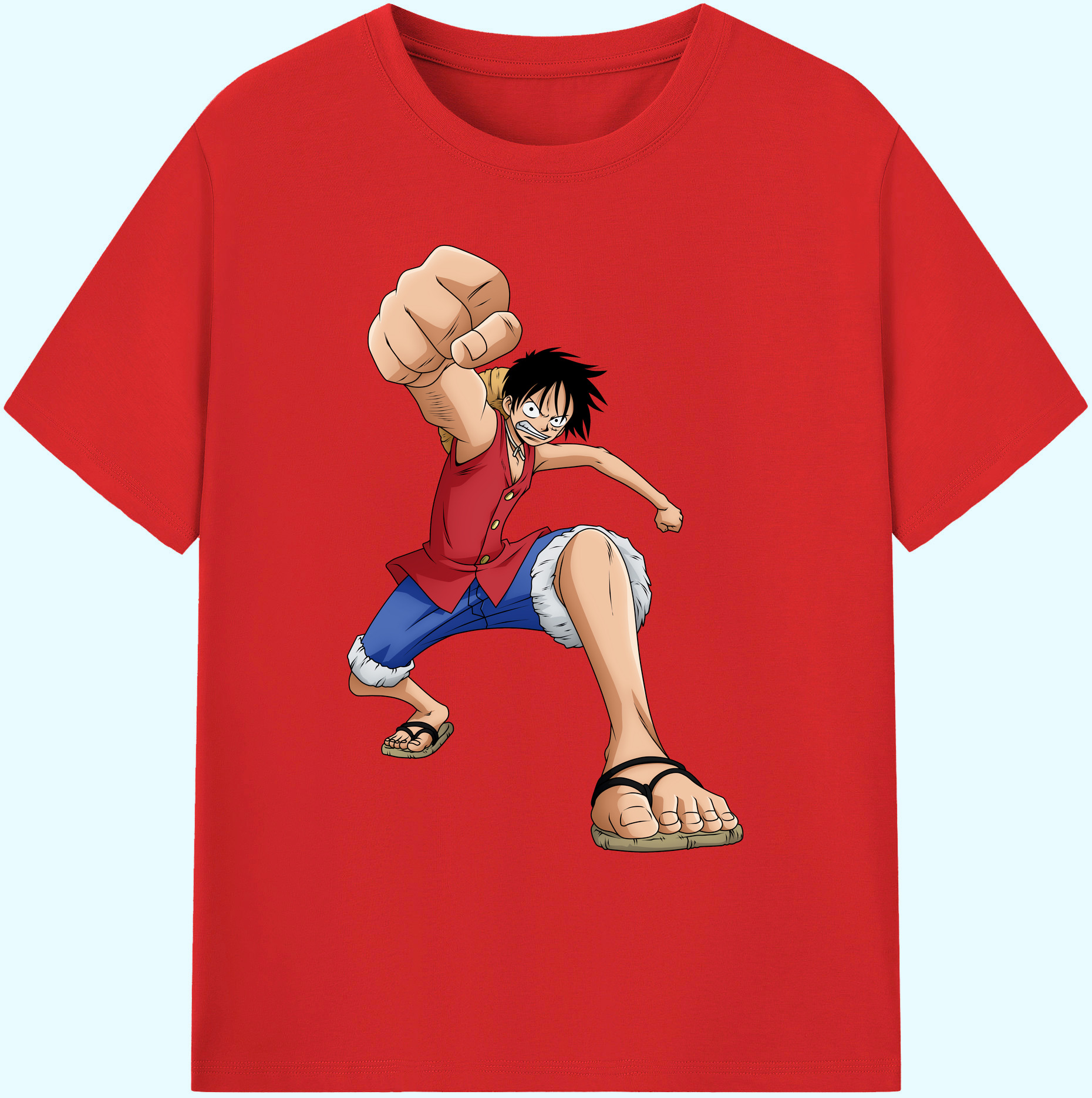 ワンピース モンキー・D・ルフィ ONE PIECE Monkey D. Luffy 綿100％ メンズ半袖Tシャツ｜肌触りやわらか＆通気性