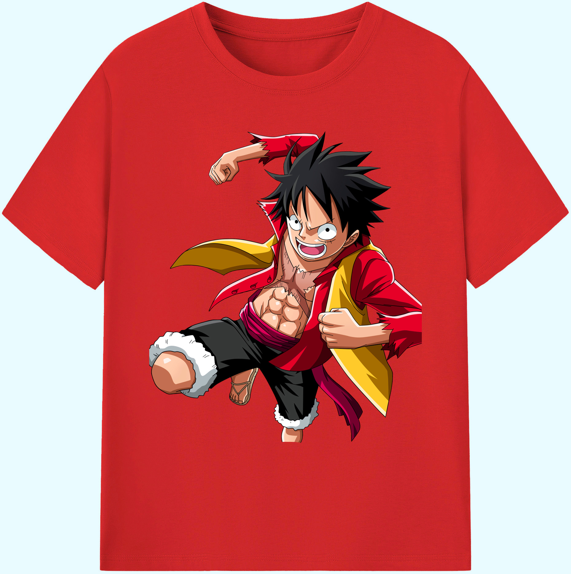 ワンピース モンキー・D・ルフィ ONE PIECE Monkey D. Luffy 綿100％ メンズ半袖Tシャツ｜肌触りやわらか＆通気性