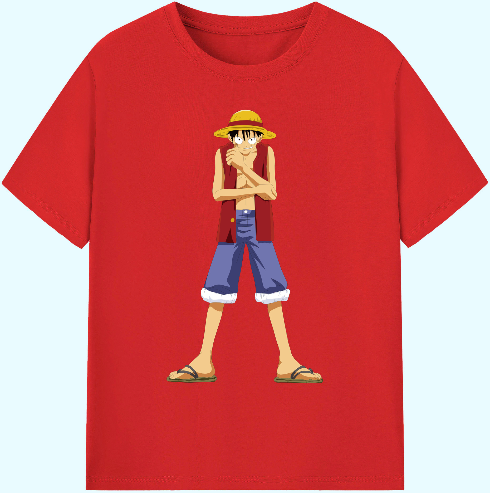 ワンピース モンキー・D・ルフィ ONE PIECE Monkey D. Luffy 綿100％ メンズ半袖Tシャツ｜肌触りやわらか＆通気性