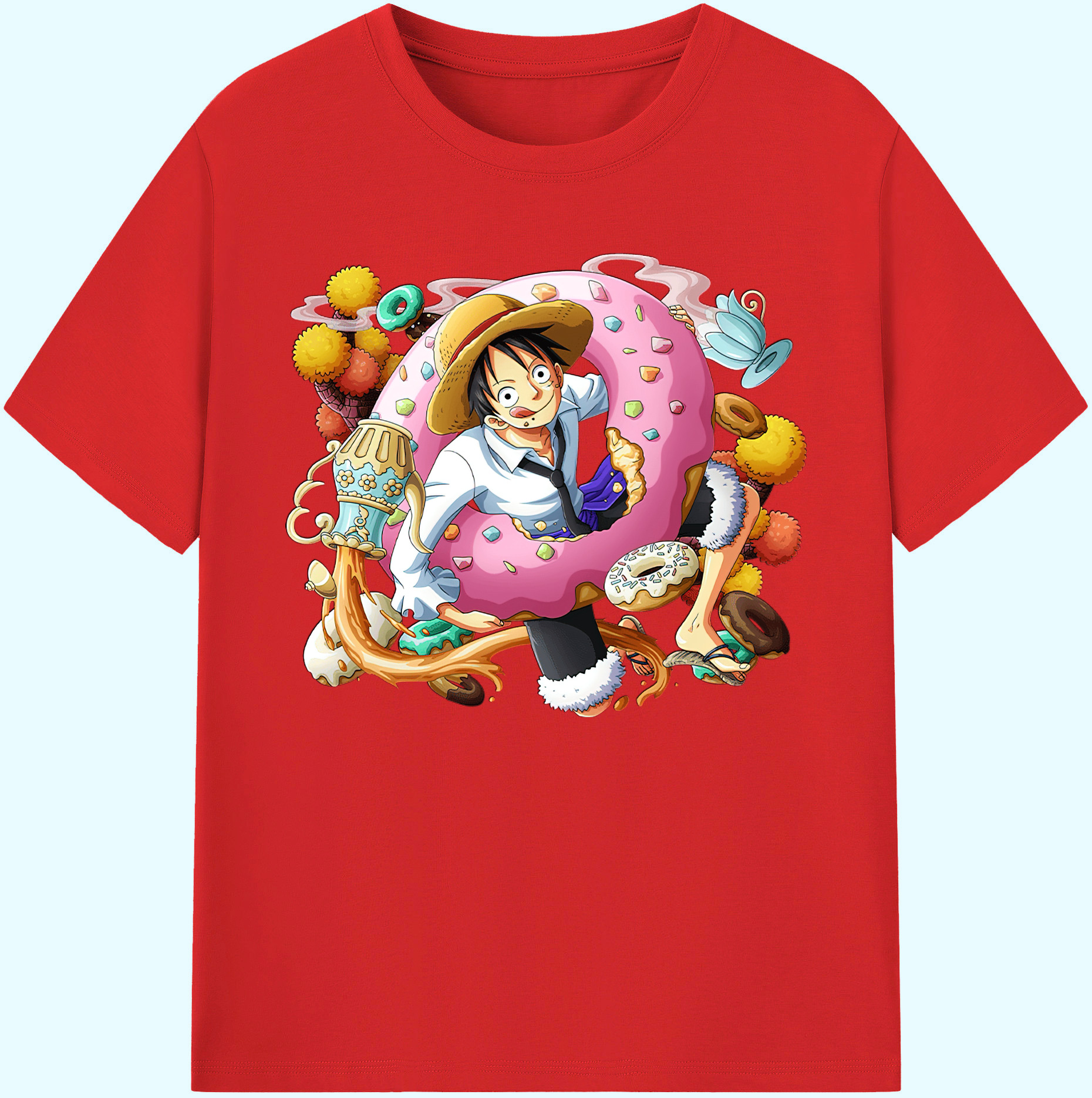 ワンピース モンキー・D・ルフィ ONE PIECE Monkey D. Luffy 綿100％ メンズ半袖Tシャツ｜肌触りやわらか＆通気性