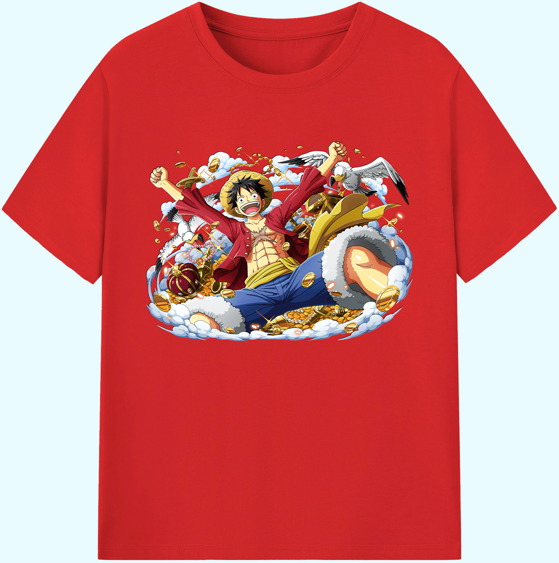 ワンピース モンキー・D・ルフィ ONE PIECE Monkey D. Luffy 綿100％ メンズ半袖Tシャツ｜肌触りやわらか＆通気性
