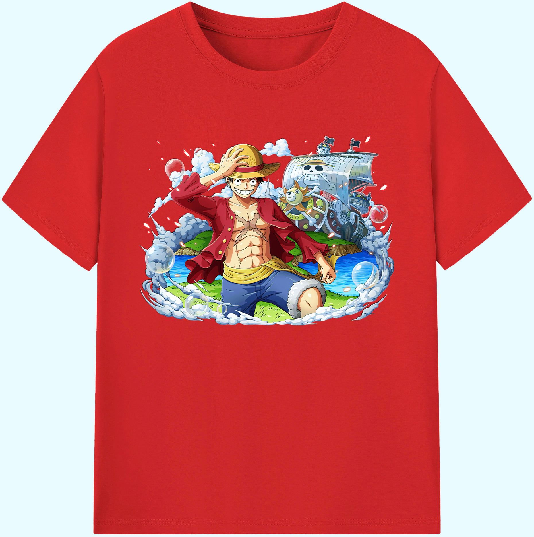 ワンピース モンキー・D・ルフィ ONE PIECE Monkey D. Luffy 綿100％ メンズ半袖Tシャツ｜肌触りやわらか＆通気性