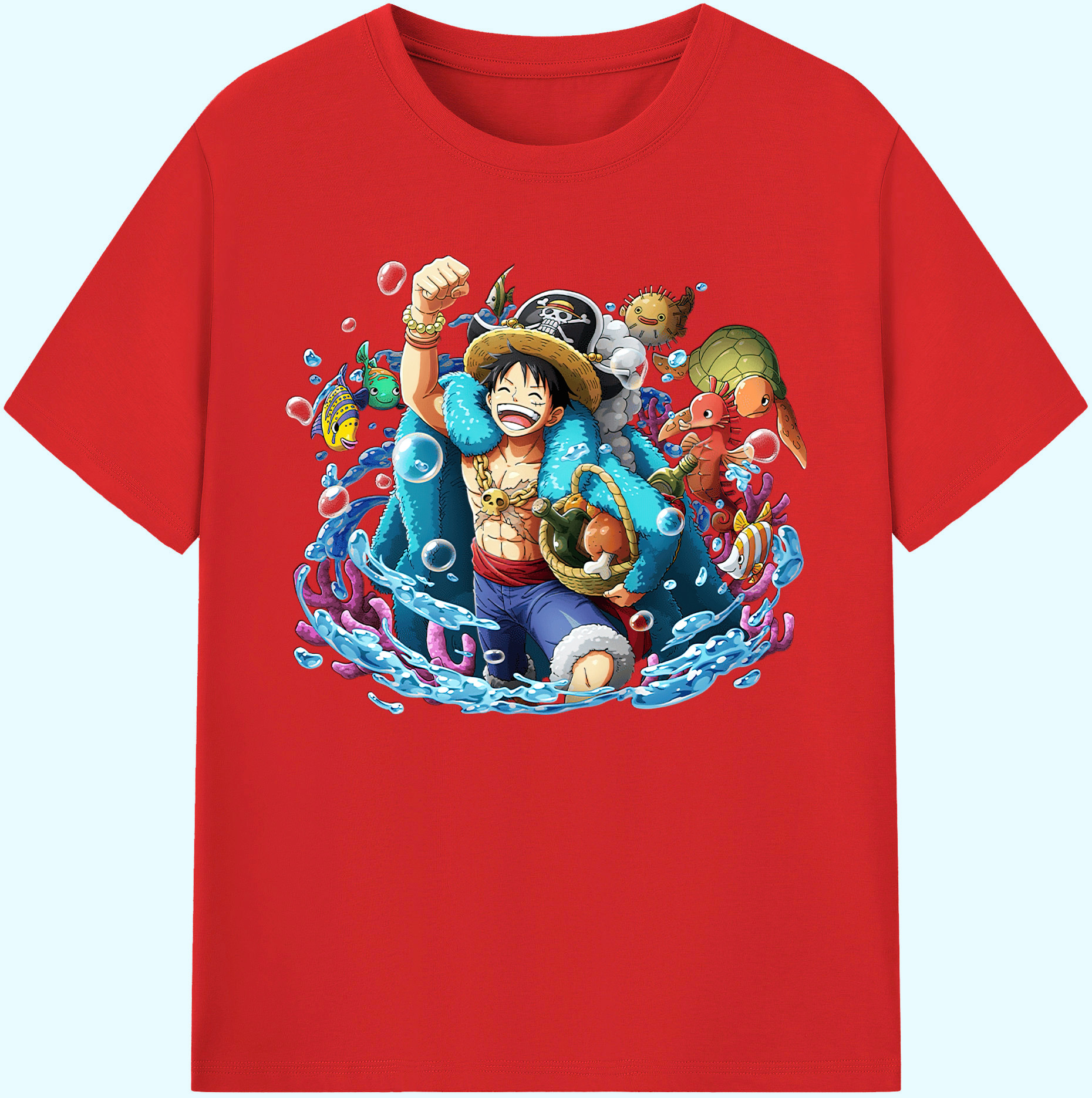 ワンピース モンキー・D・ルフィ ONE PIECE Monkey D. Luffy 綿100％ メンズ半袖Tシャツ｜肌触りやわらか＆通気性