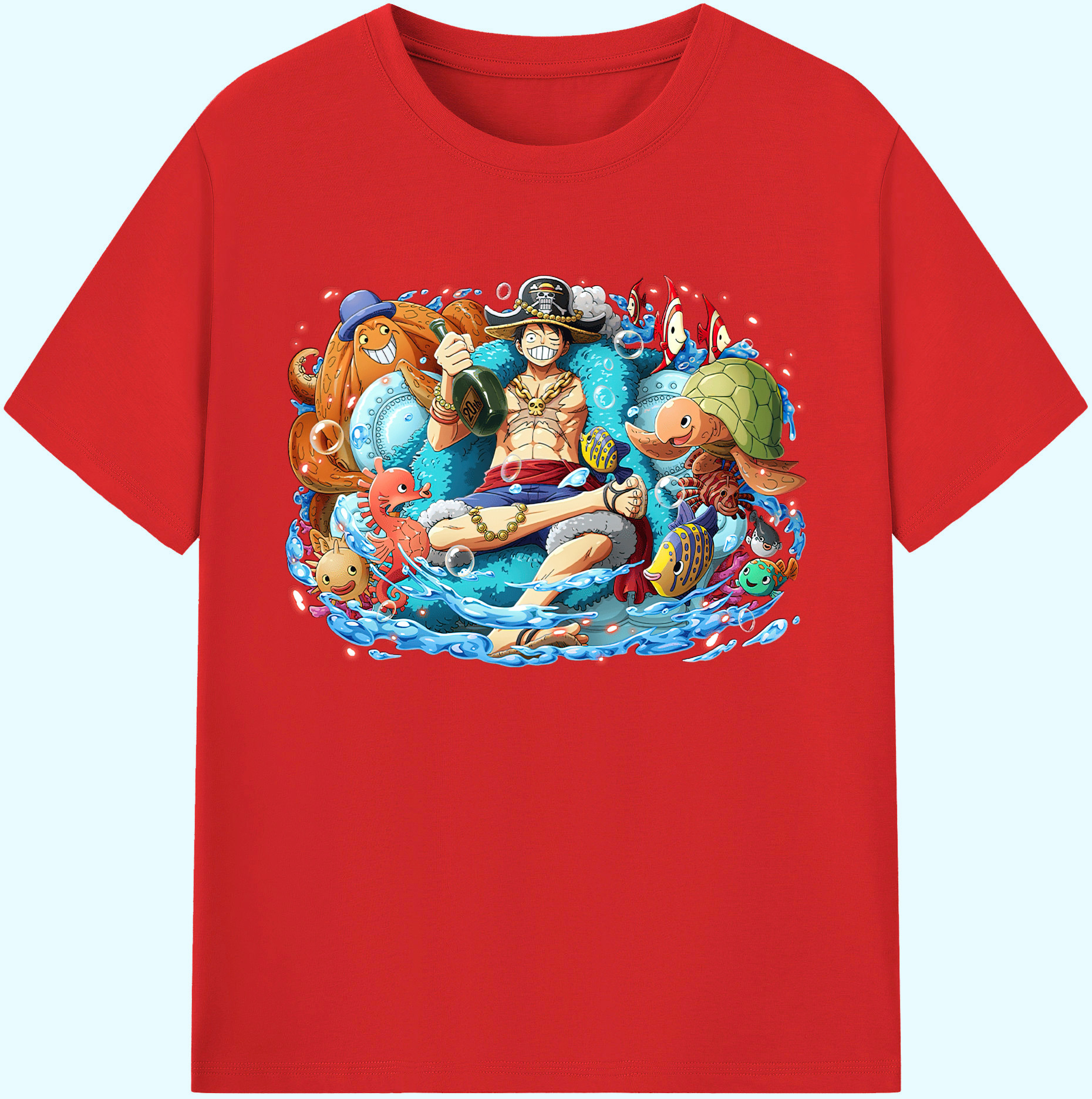ワンピース モンキー・D・ルフィ ONE PIECE Monkey D. Luffy 綿100％ メンズ半袖Tシャツ｜肌触りやわらか＆通気性