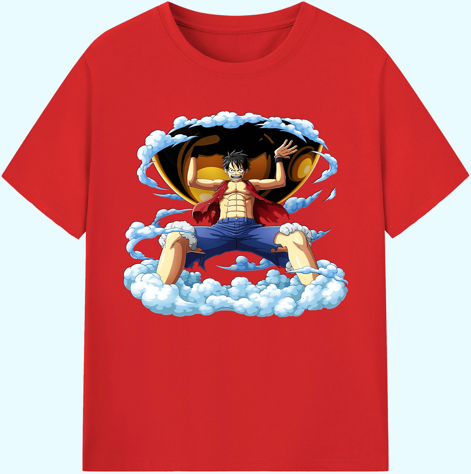 ワンピース モンキー・D・ルフィ ONE PIECE Monkey D. Luffy 綿100％ メンズ半袖Tシャツ｜肌触りやわらか＆通気性