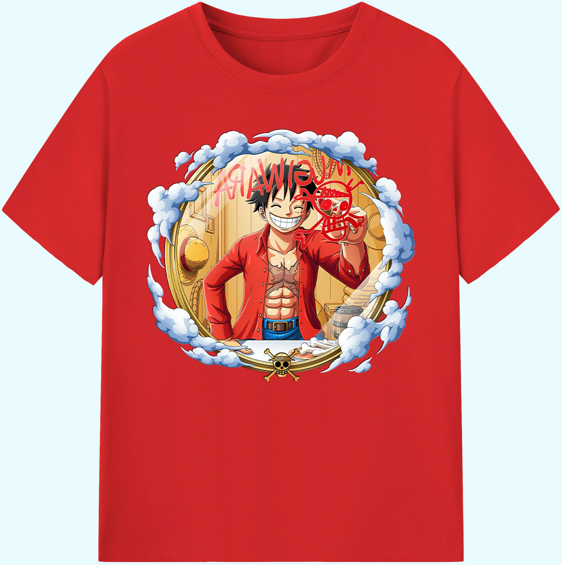 ワンピース モンキー・D・ルフィ ONE PIECE Monkey D. Luffy 綿100％ メンズ半袖Tシャツ｜肌触りやわらか＆通気性