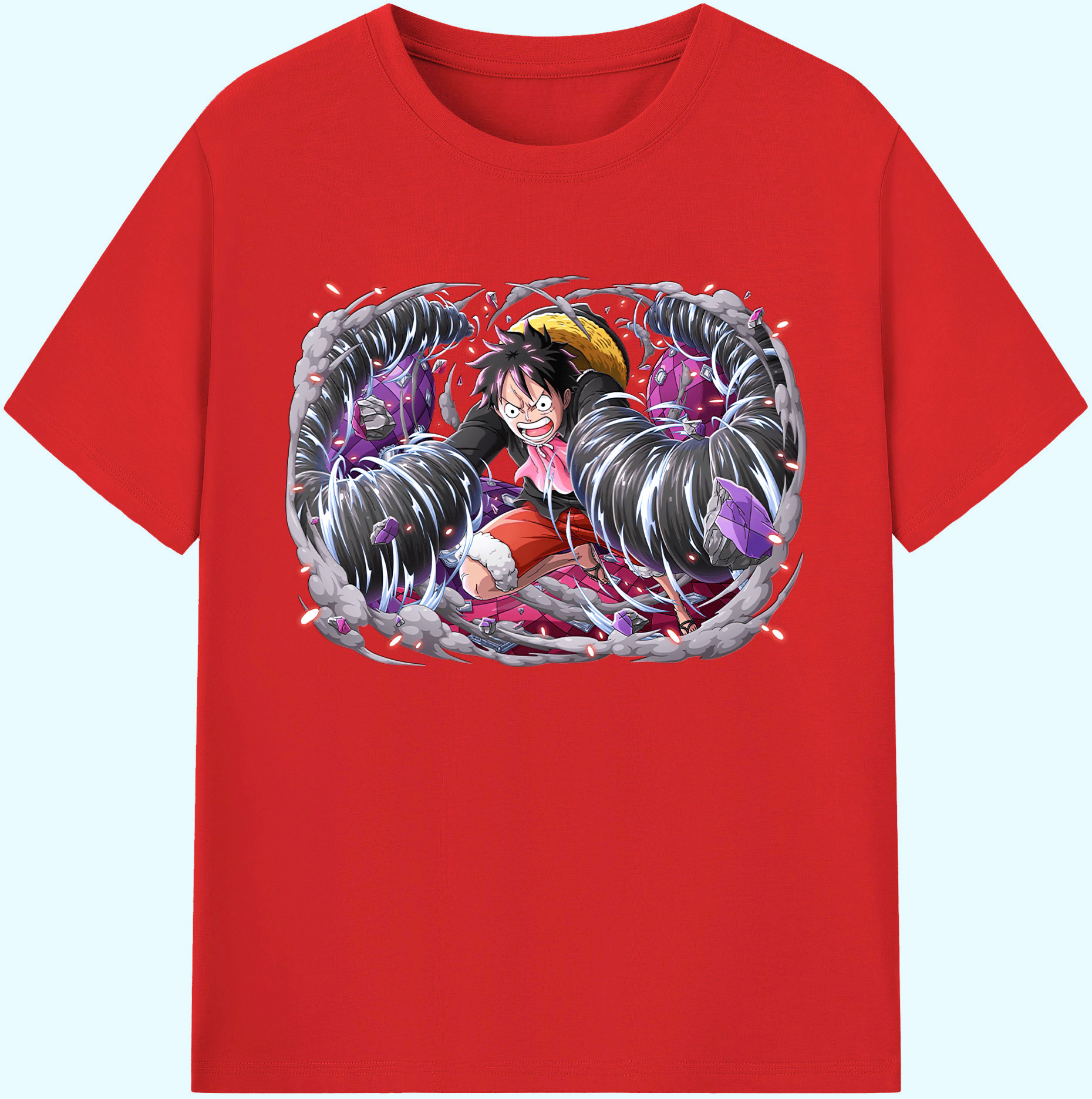 ワンピース モンキー・D・ルフィ ONE PIECE Monkey D. Luffy 綿100％ メンズ半袖Tシャツ｜肌触りやわらか＆通気性
