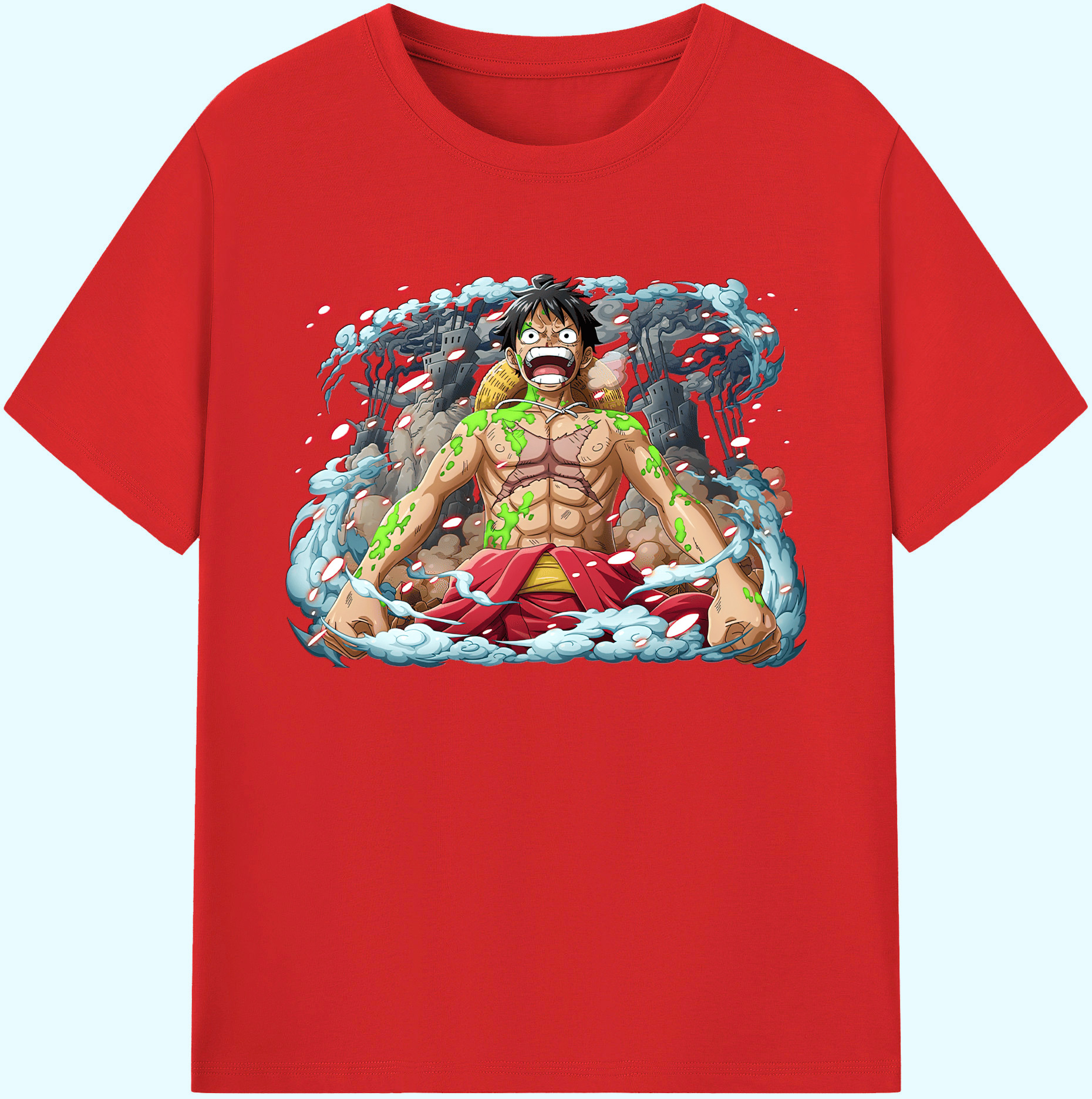 ワンピース モンキー・D・ルフィ ONE PIECE Monkey D. Luffy 綿100％ メンズ半袖Tシャツ｜肌触りやわらか＆通気性