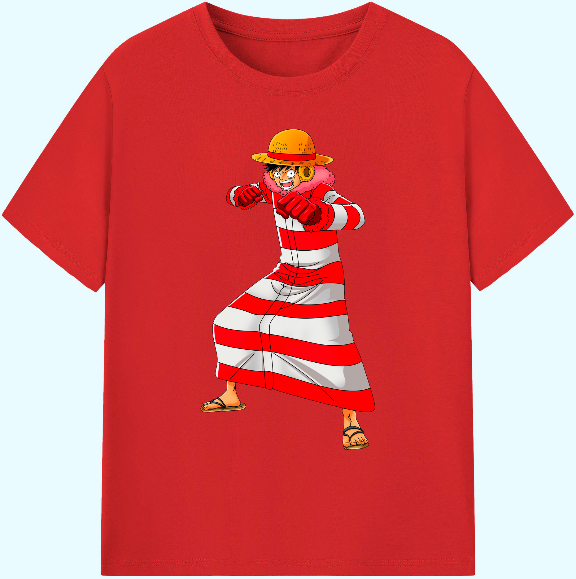 ワンピース モンキー・D・ルフィ ONE PIECE Monkey D. Luffy 綿100％ メンズ半袖Tシャツ｜肌触りやわらか＆通気性